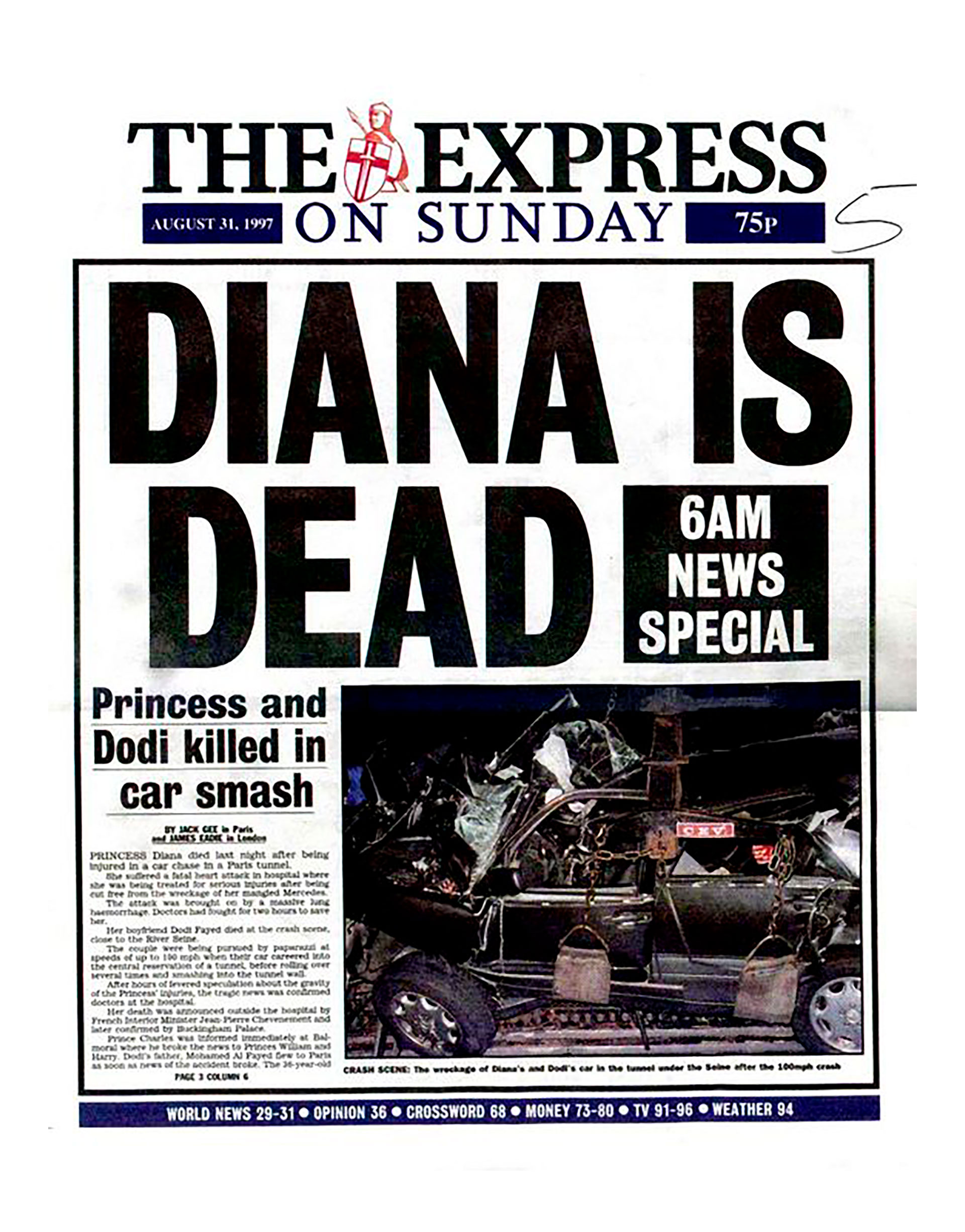 Un diario británico anuncia la muerte de Lady Di. Fue en 1997, tras una tragedia automovilística.