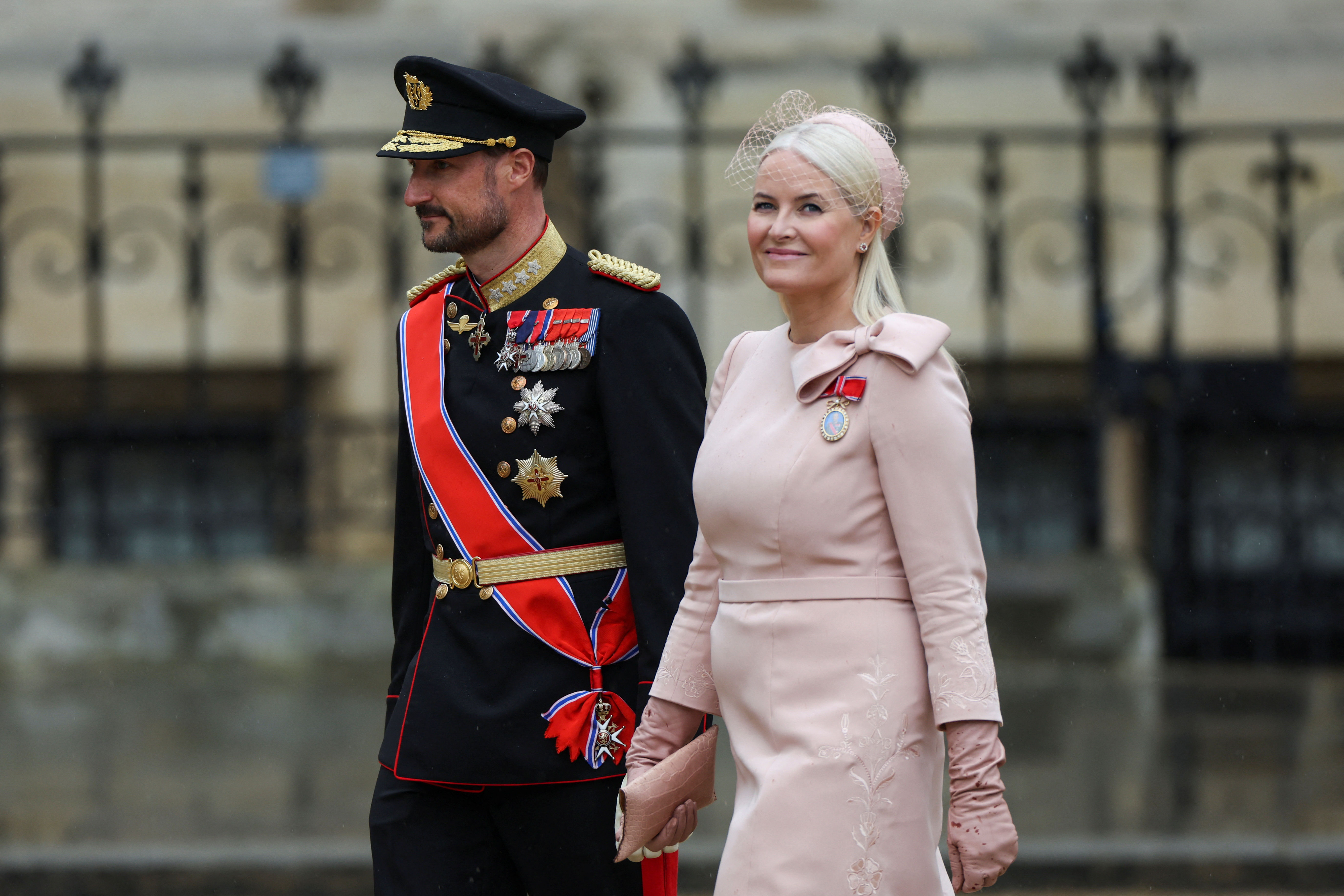 Haakon, Crown Prince of Norway and Mette-Marit, Crown Princess of Norway arrive to attend Britain's King Charles and Queen Camilla's coronation ceremony at Westminster Abbey, in London, Britain May 6, 2023. REUTERS/Henry Nicholls