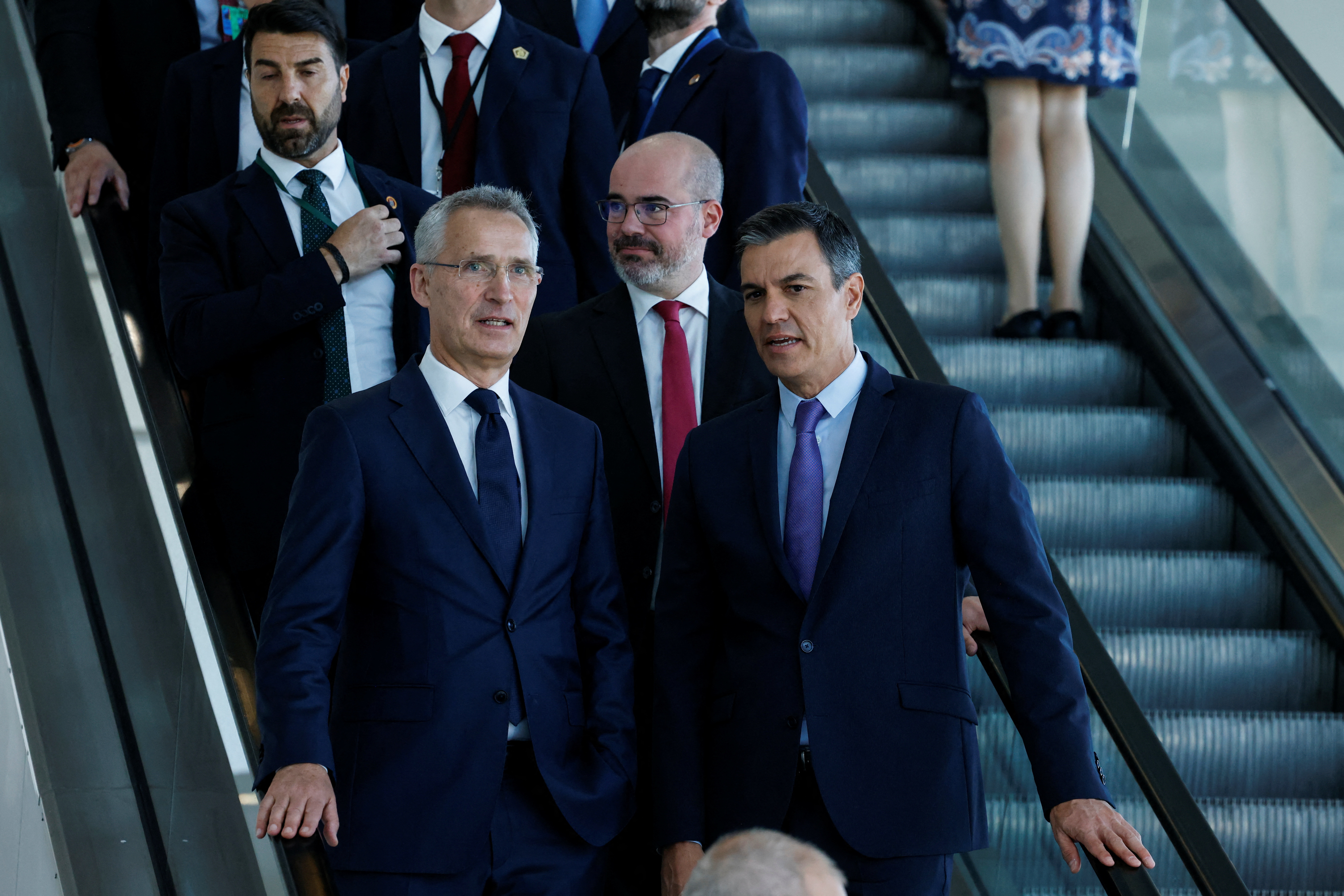 NATO Secretary General Jens Stoltenberg and Spanish Prime Minister Pedro Sanchez visit the NATO summit venue in Madrid, Spain June 28, 2022. REUTERS/Yves Herman