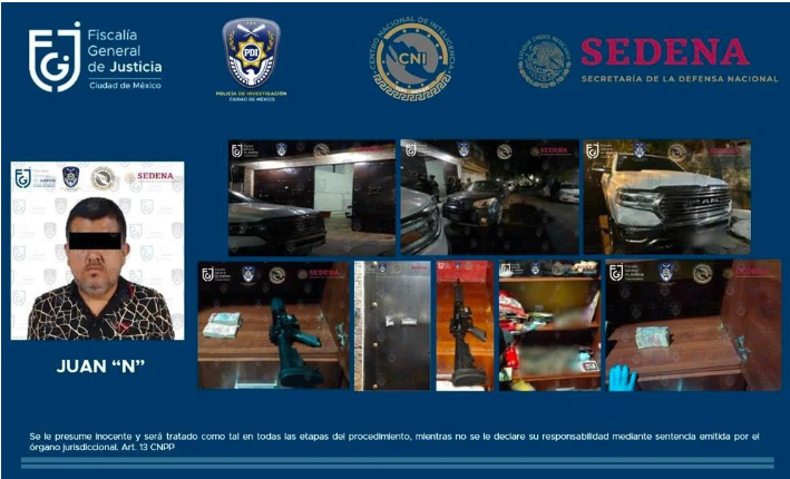 Authorities arrested John "N"El Juanito identified as the majority of the cell that responded to the orders of "The Chapitos".  (Photo: Photo: FGJ-CDMX)