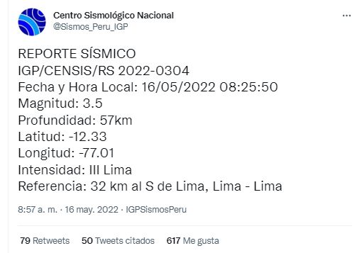 Reporte del IGP por el sismo en Lima