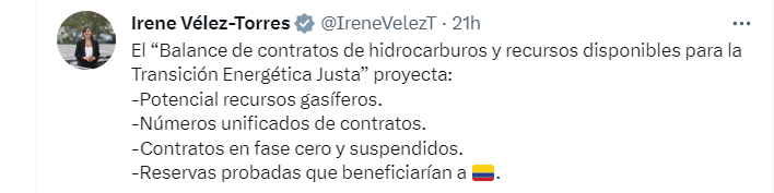 Irene Vélez sobre informe de reservas. @IreneVelezT