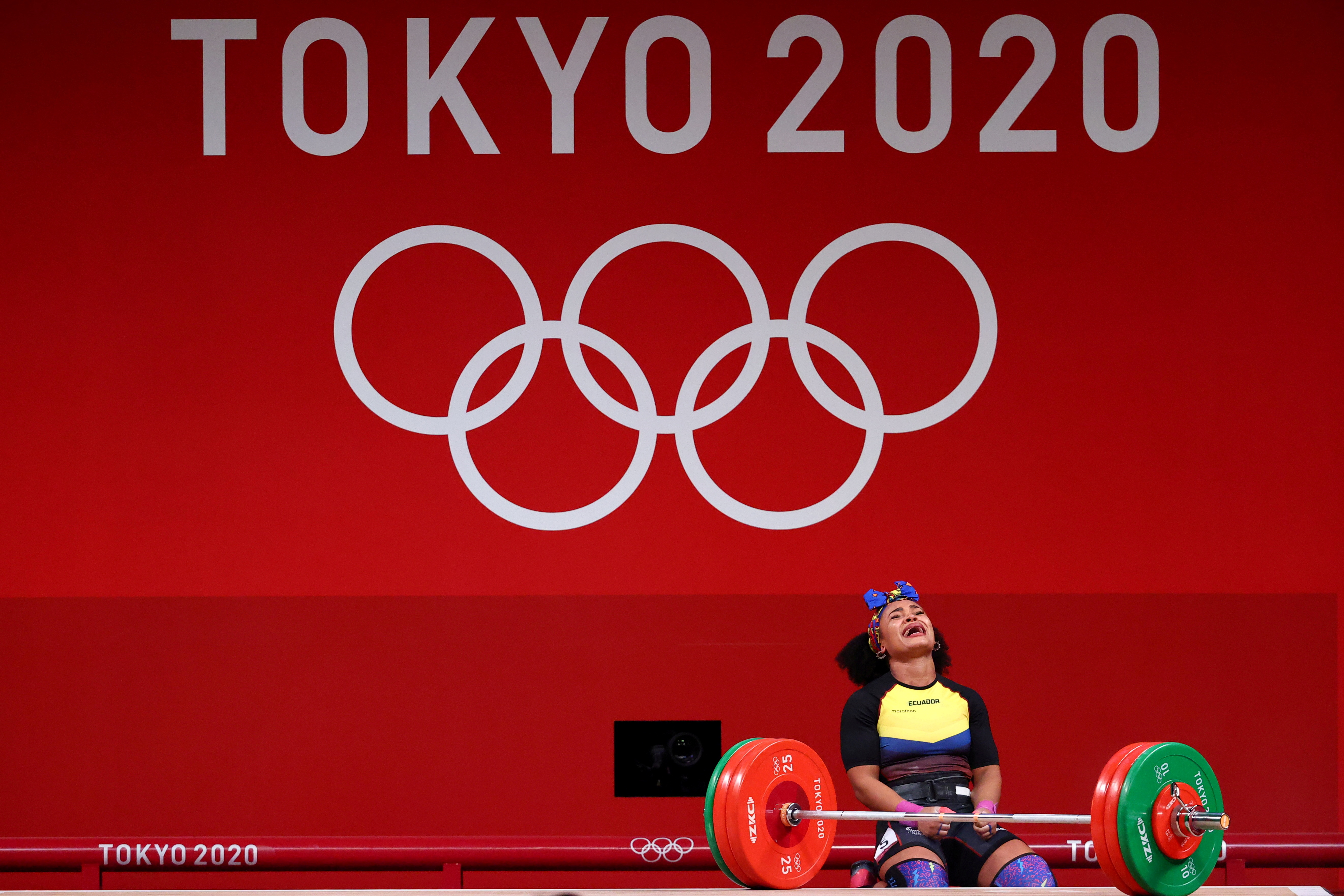 Tokyo 2020 Olympics - Weightlifting - Women's 76kg - Group A - Tokyo International Forum, Tokyo, Japan - August 1, 2021. Neisi Dajomes of Ecuador celebrates after a lift. REUTERS/Edgard Garrido     TPX IMAGES OF THE DAY     SEARCH "OLYMPICS DAY 10" FOR TOKYO 2020 OLYMPICS EDITOR'S CHOICE, SEARCH "REUTERS OLYMPICS TOPIX" FOR ALL EDITOR'S CHOICE PICTURES