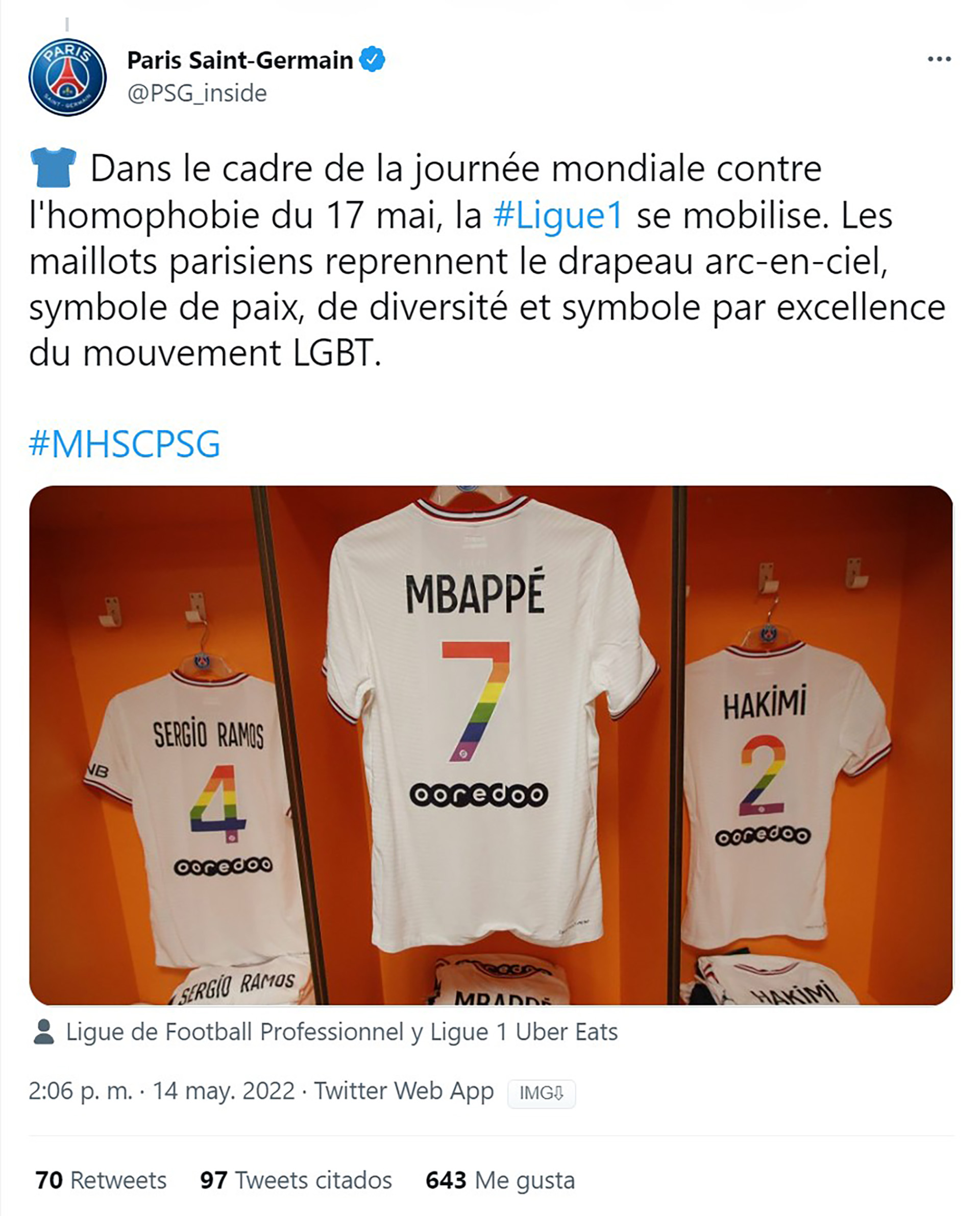 El posteo del PSG apoyando el movimiento LGTBI+