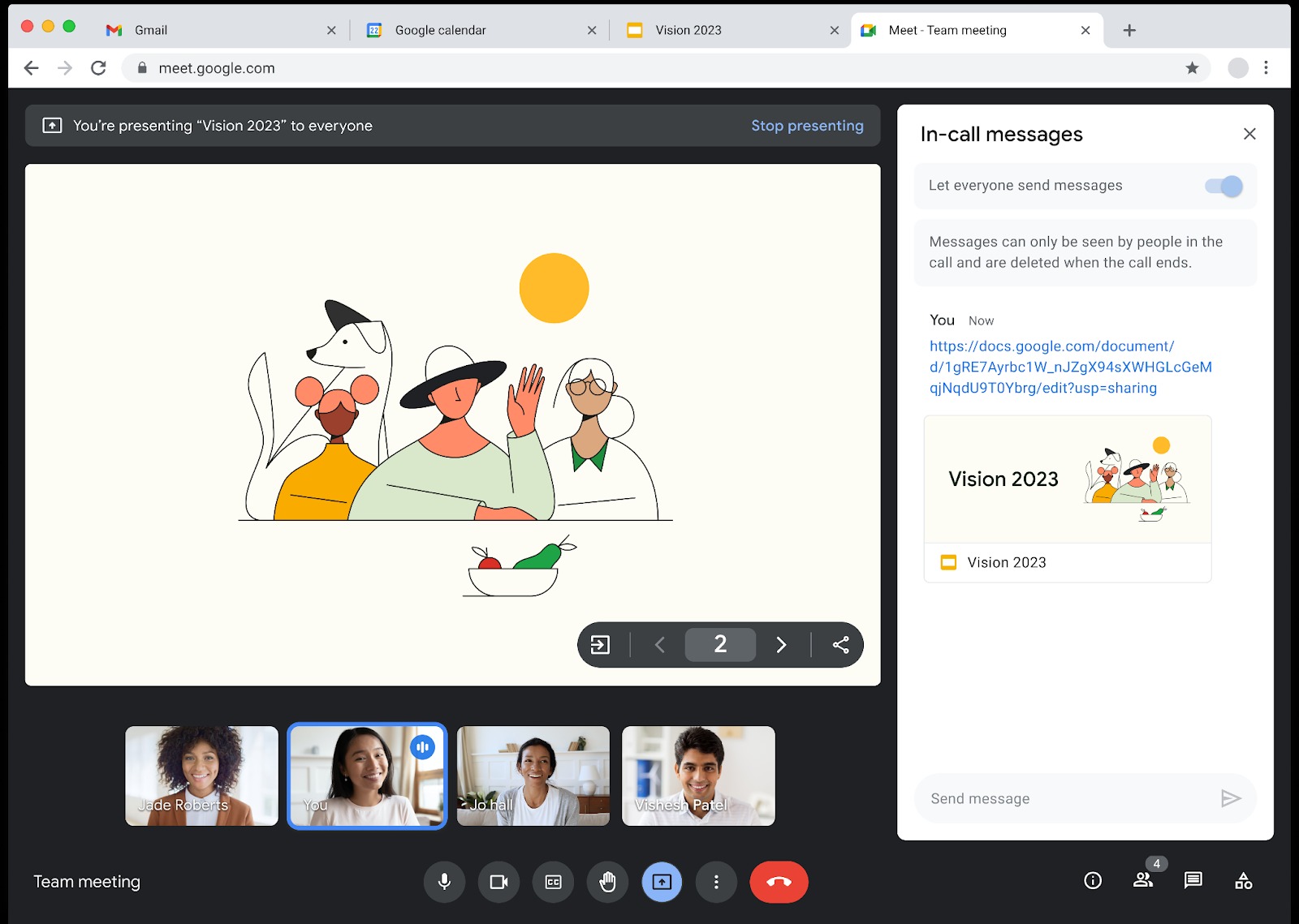 Google Meet permite enviar archivos durante una reunión por medio del chat. (Google)