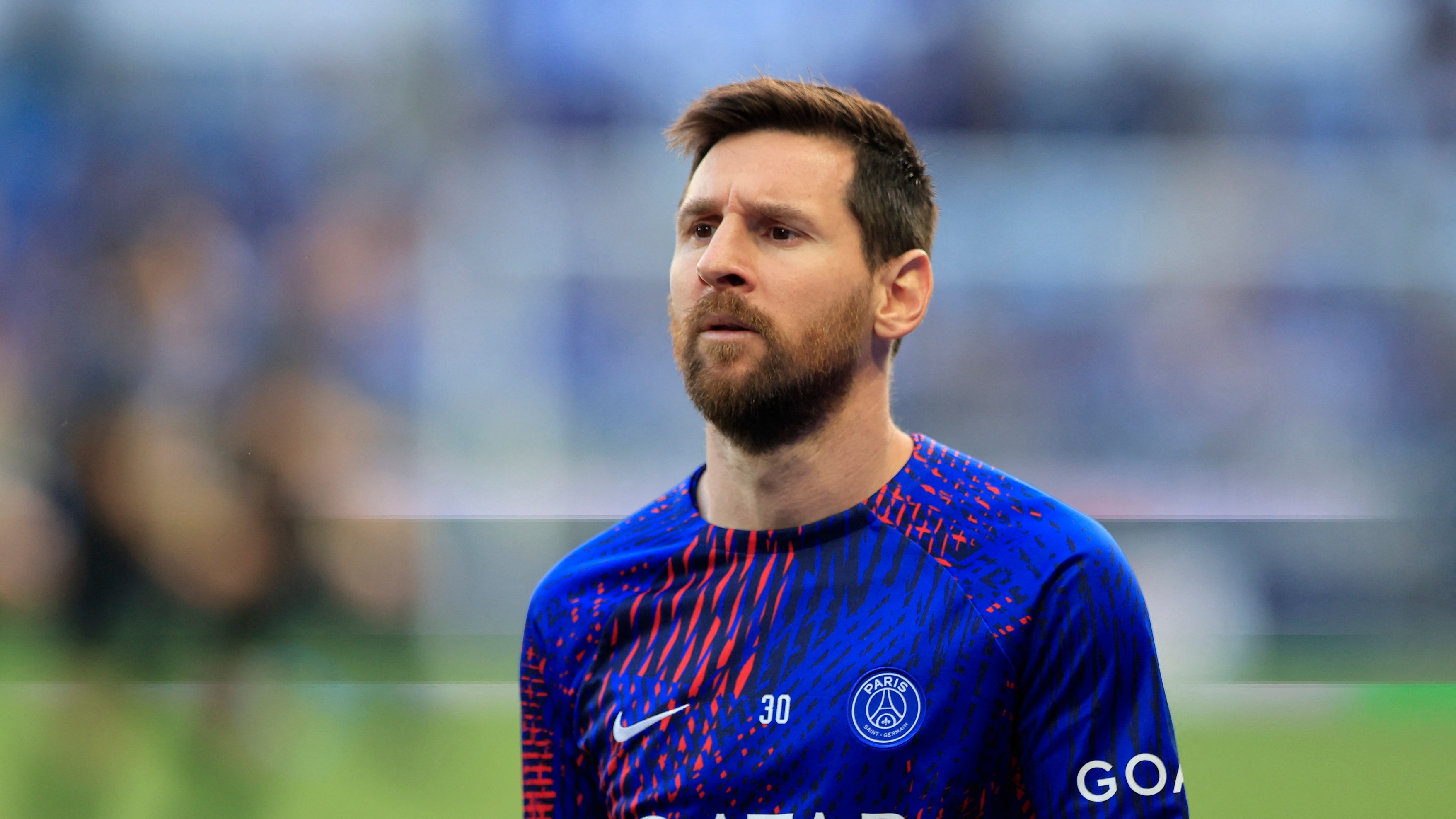 Soccer Football - Ligue 1 - RC Strasbourg v Paris St Germain - Stade de la Meinau, Strasbourg, France - May 27, 2023  Paris St Germain's Lionel Messi during the warm up before the match REUTERS/Pascal Rossignol
