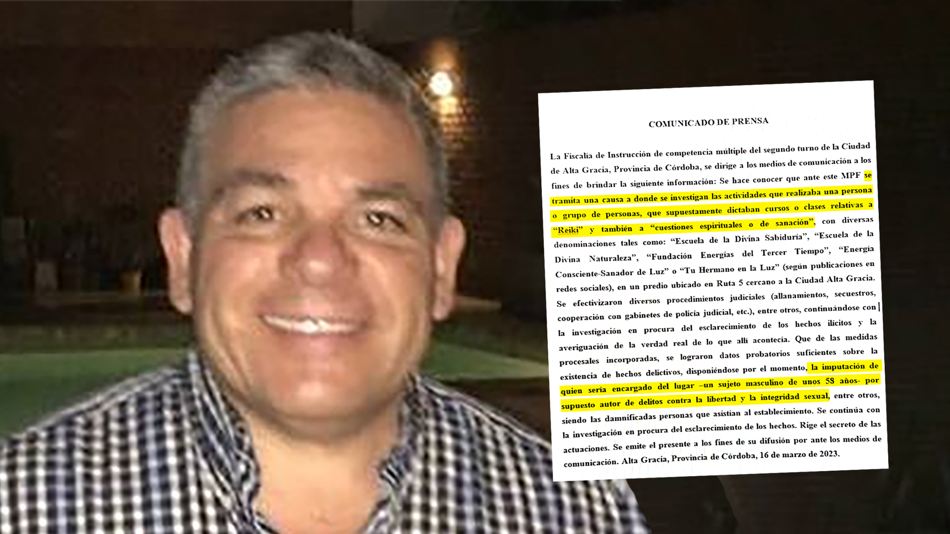 Soria junto al comunicado de la fiscalía de Alta Gracia sobre la imputación original
