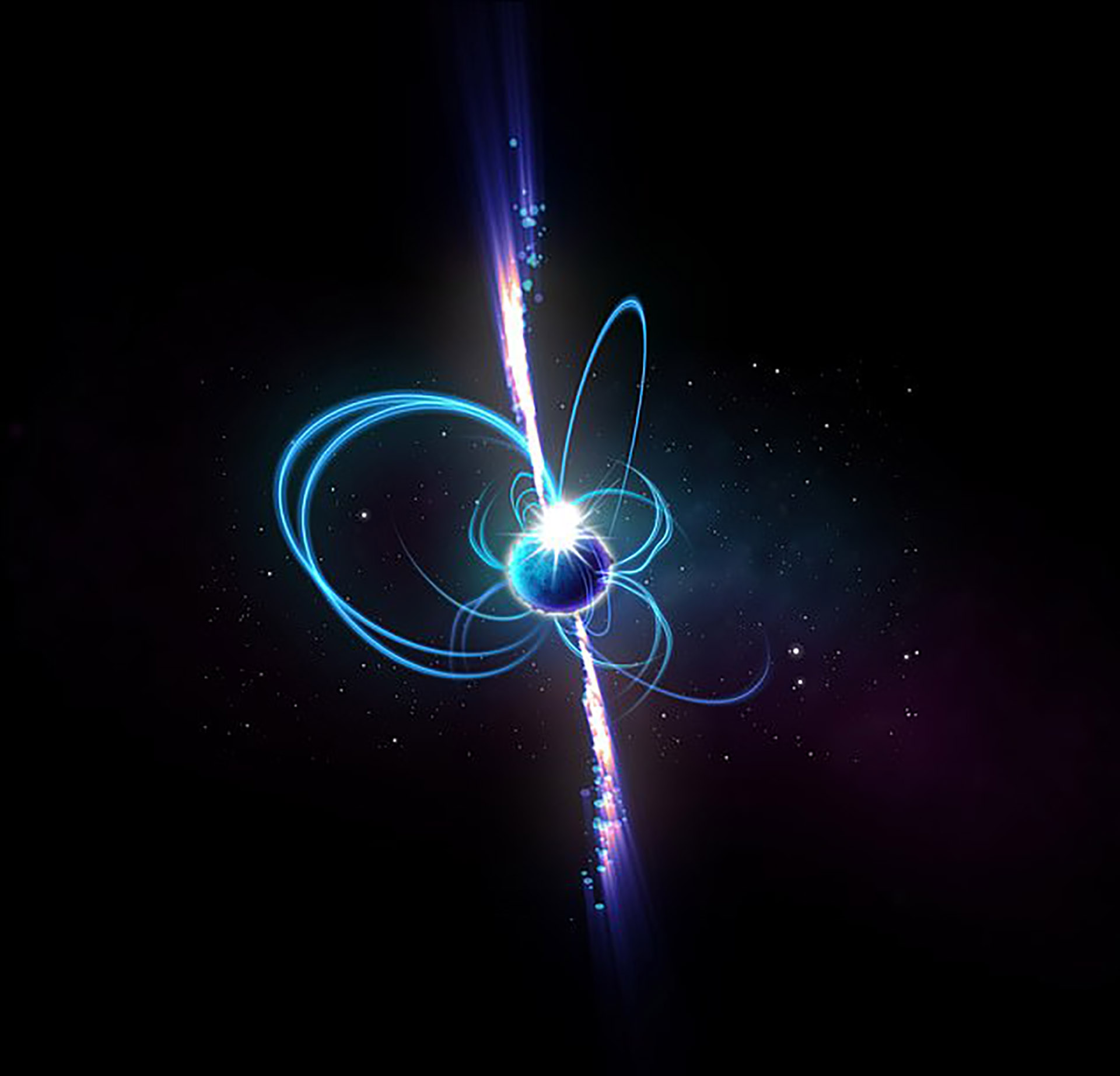 La impresión de un artista de cómo se vería el fenómeno si fuera un magnetar (ICRAR)