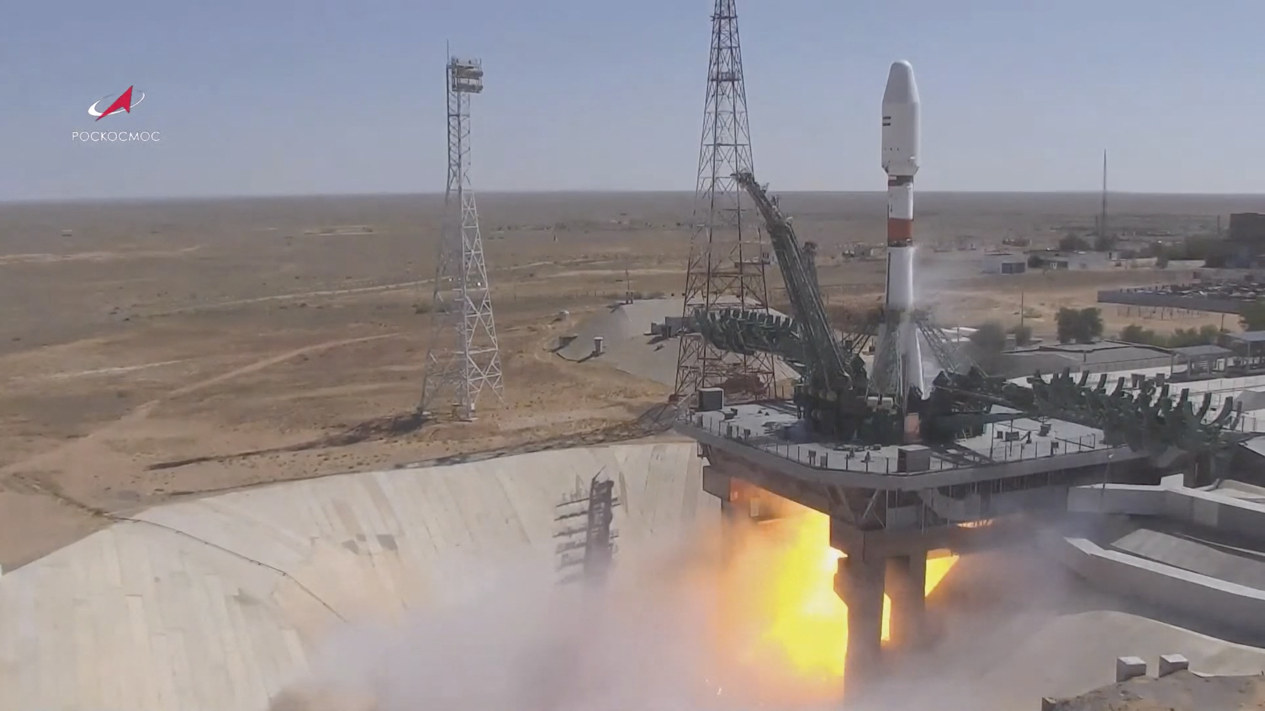 A Russian Soyuz missile takes off to put an Iranian satellite into orbit (Roscosmos via AP)