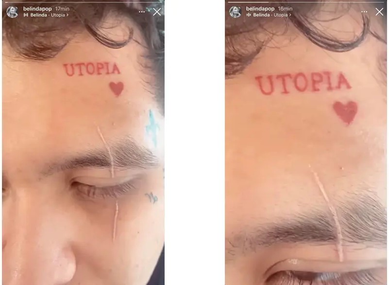 El tatuaje de "Utopía" fue el último que Nodal se hizo en relación a Belinda, a finales de 2021 (Foto: Archivo)