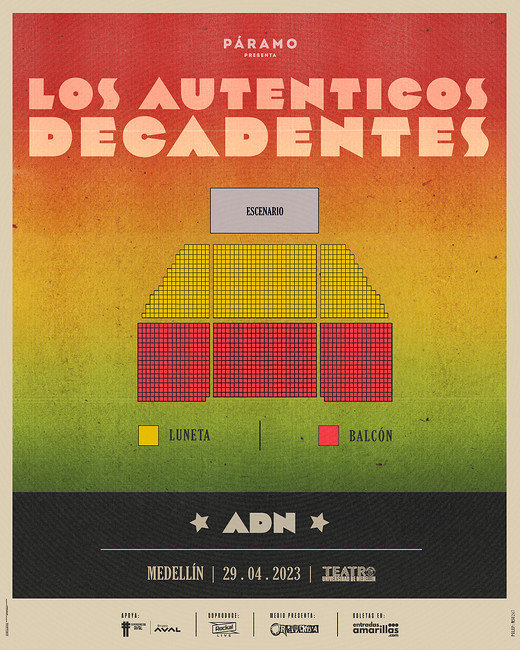 Distribución Los Auténticos Decadentes en el Teatro de la Universidad de Medellín (Páramo)