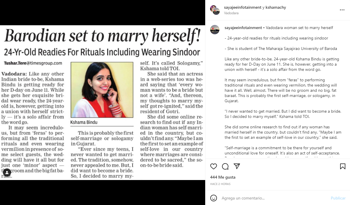 Kshama Bindu shares her interview with The Times of India on social media Photo: Instagram / sha kshamachy