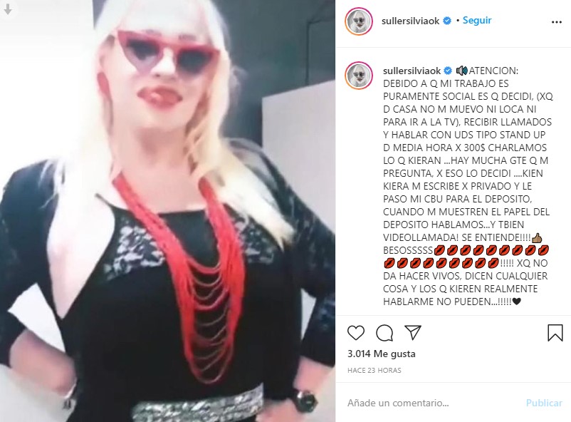 El original posteo de Silvia Süller ofreciendo sus llamadas