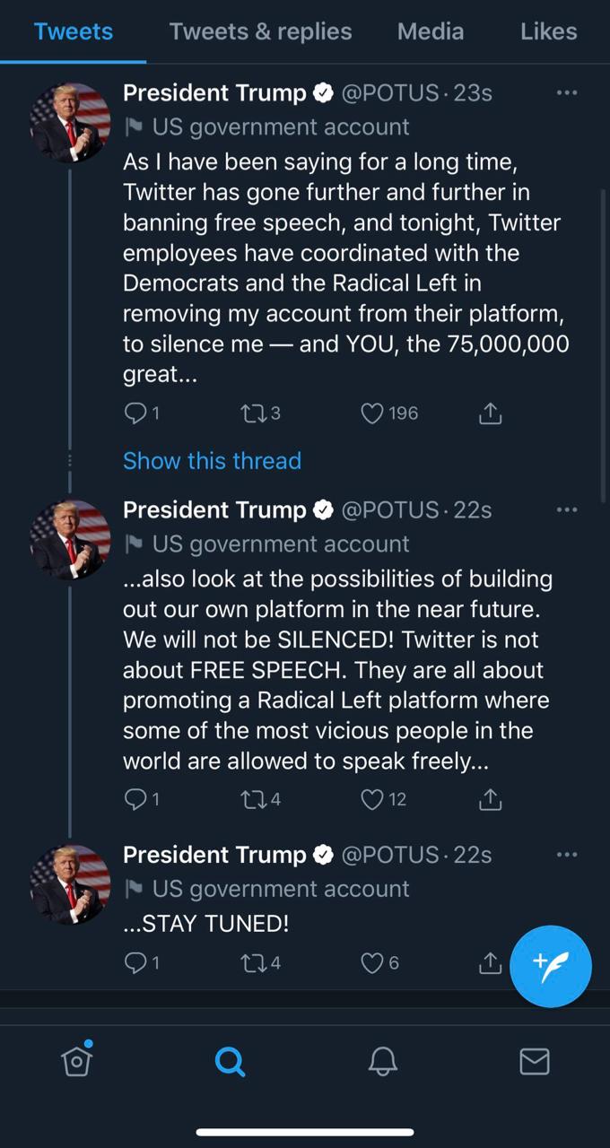 Los mensajes de Trump en la cuenta oficial de Twitter de la presidencia de EEUU, @POTUS 
