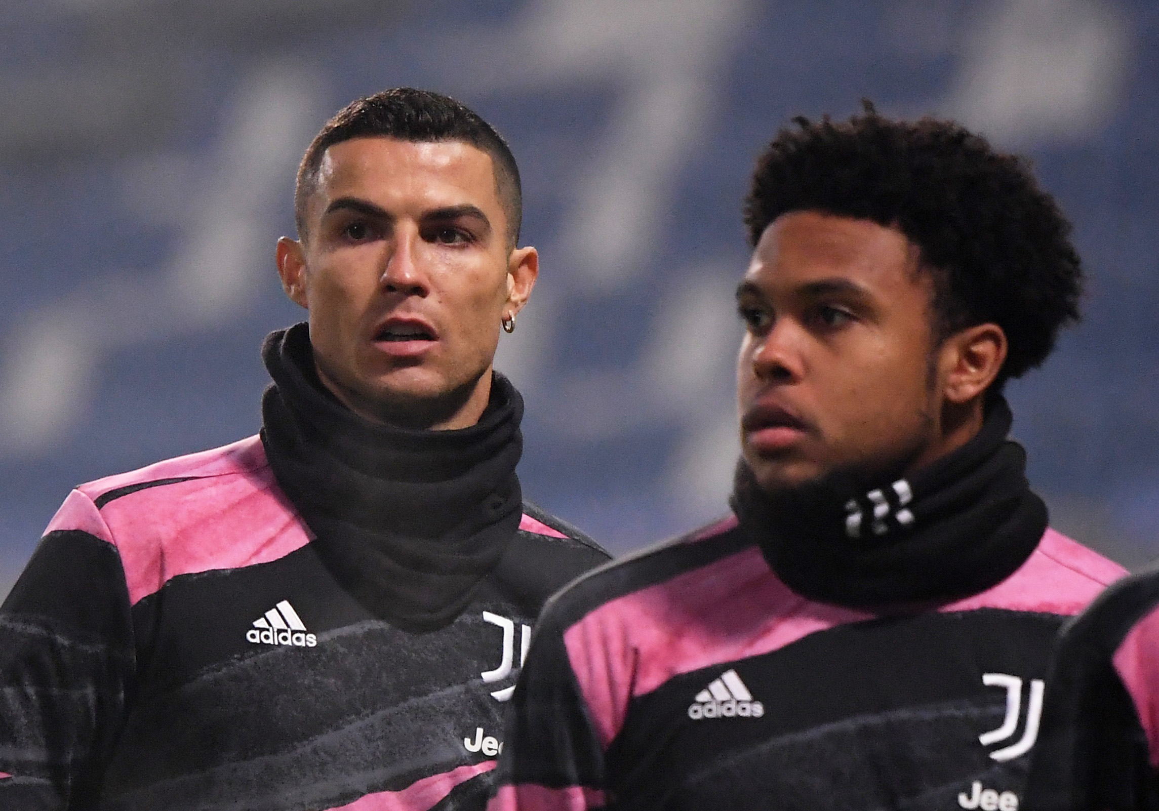 Soccer Football - Italian Super Cup - Final - Juventus v Napoli - Mapei Stadium, Reggio Emilia, Italy - January 20, 2021 Juventus' Cristiano Ronaldo and Weston McKennie during the warm up before the match REUTERS/Alberto Lingria