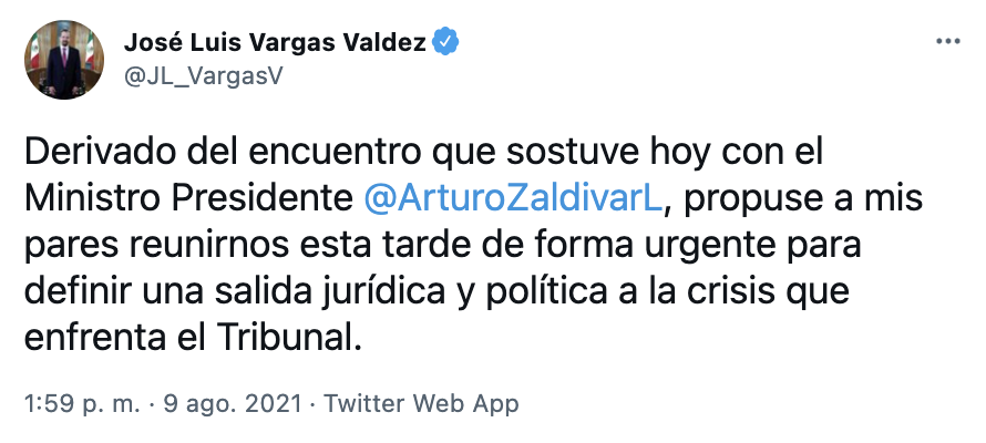 El magistrado adelantó que el objetivo del encuentro es “definir una salida jurídica y política” a la situación que enfrenta el organismo (Foto: Twitter@JL_VargasV)