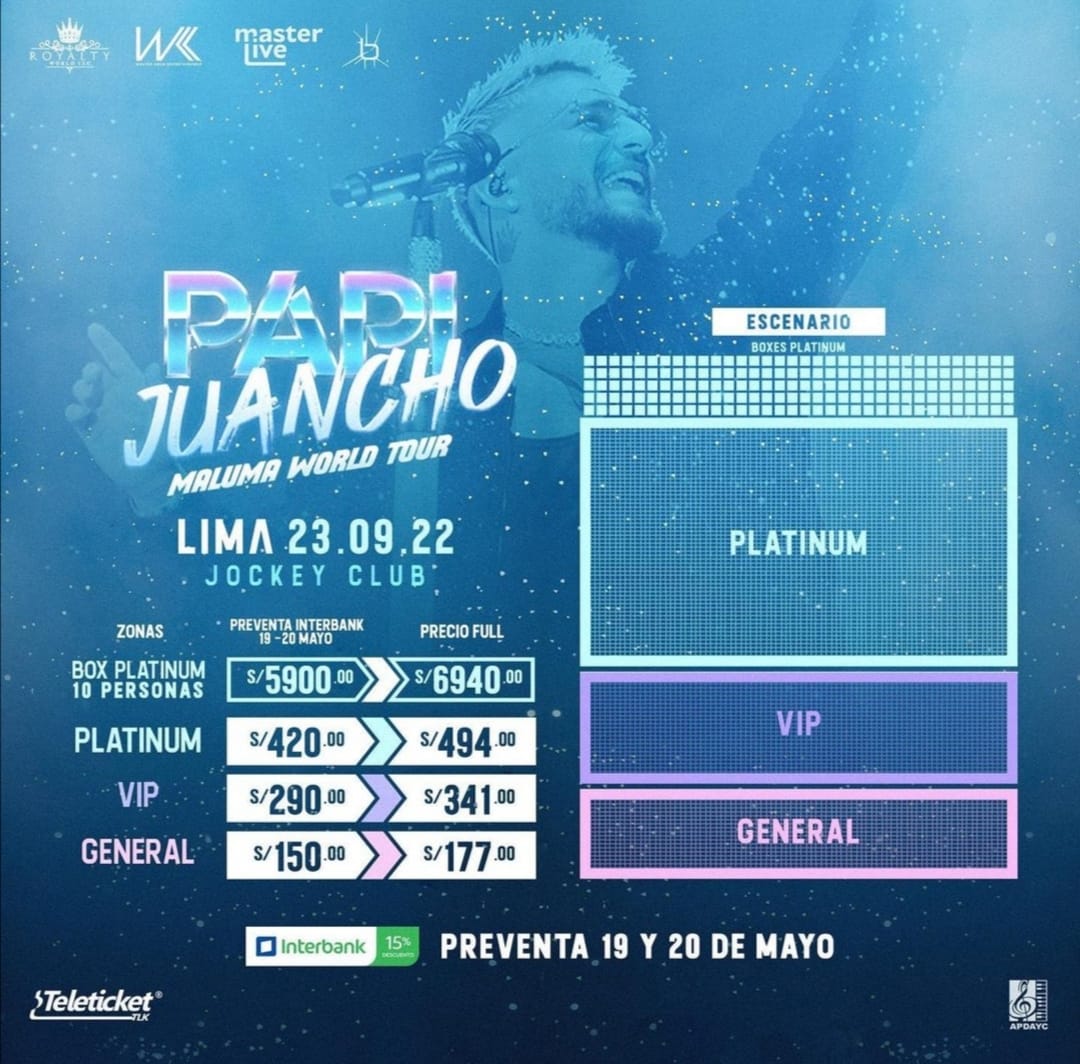 Precios y zonas para el concierto de Maluma en Perú. (Foto: Teleticket)