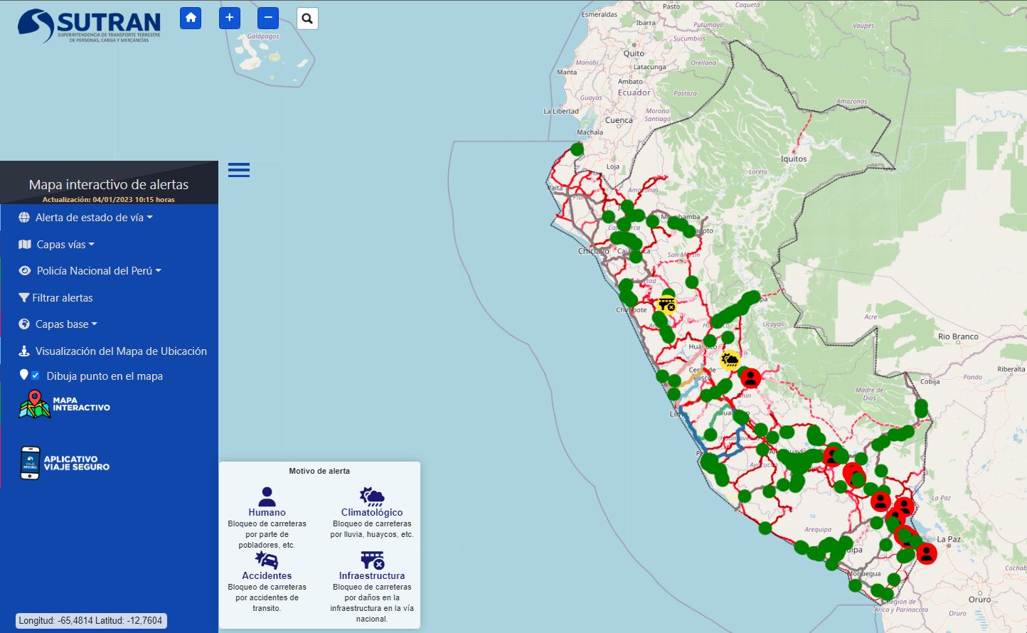 Mapa de carreteras y vías por el Paro Nacional