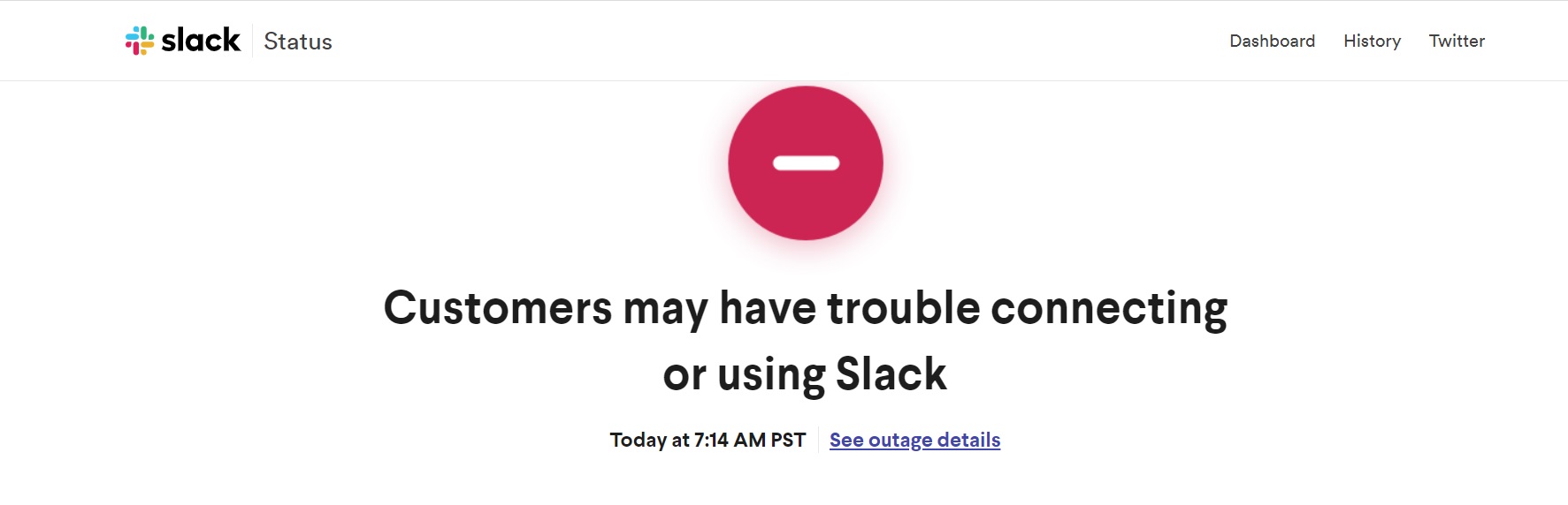 El mensaje que se puede ver en la página oficial de Slack