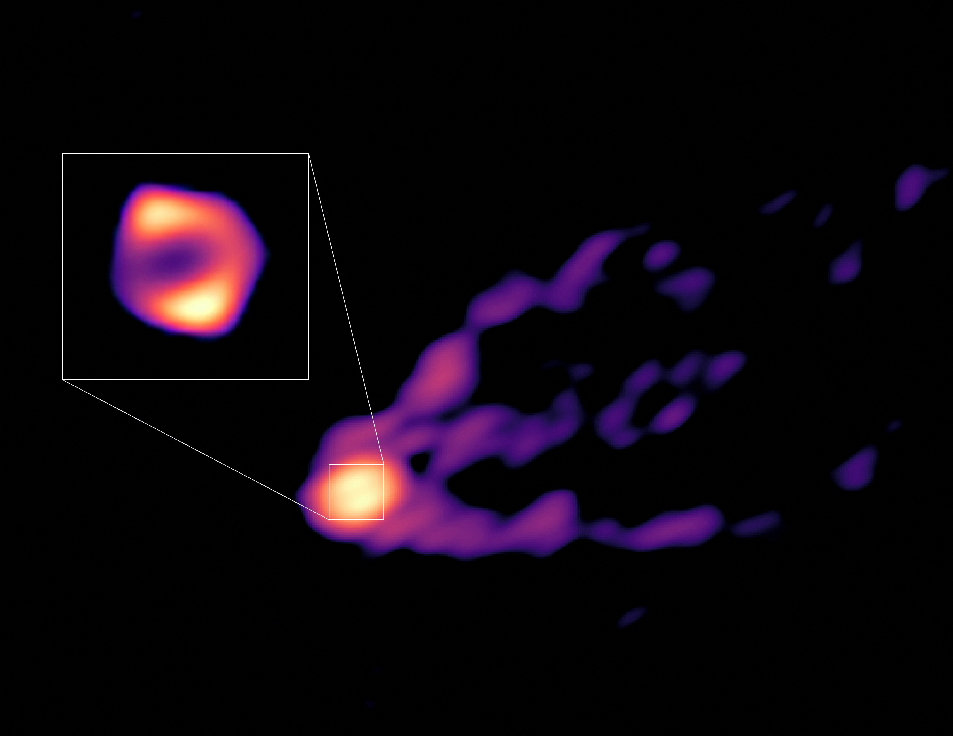 Esta semana, astrónomos observaron chorros de materia expulsados del agujero negro de la galaxia M87.  (R.-S. Lu (SHAO), E. Ros (MPIfR), S. Dagnello (NRAO/AUI/NSF/Handout via REUTERS)