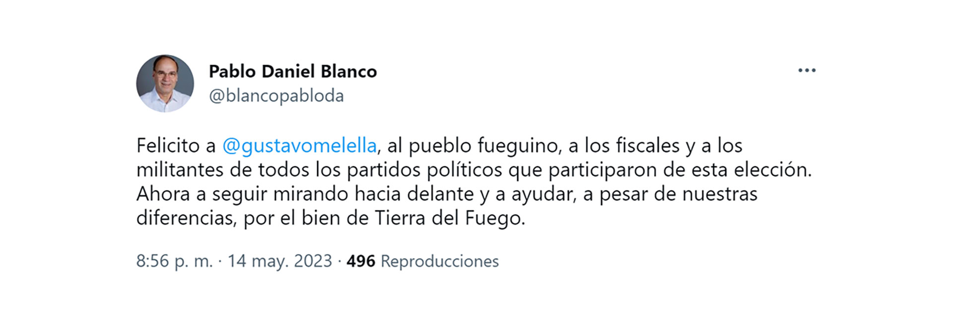 El tuit de Pablo Daniel Blanco a la espera del escrutinio provisorio. 