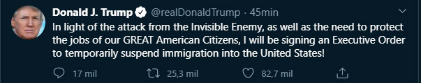 El mensaje del presidente de los Estados Unidos, Donald Trump.