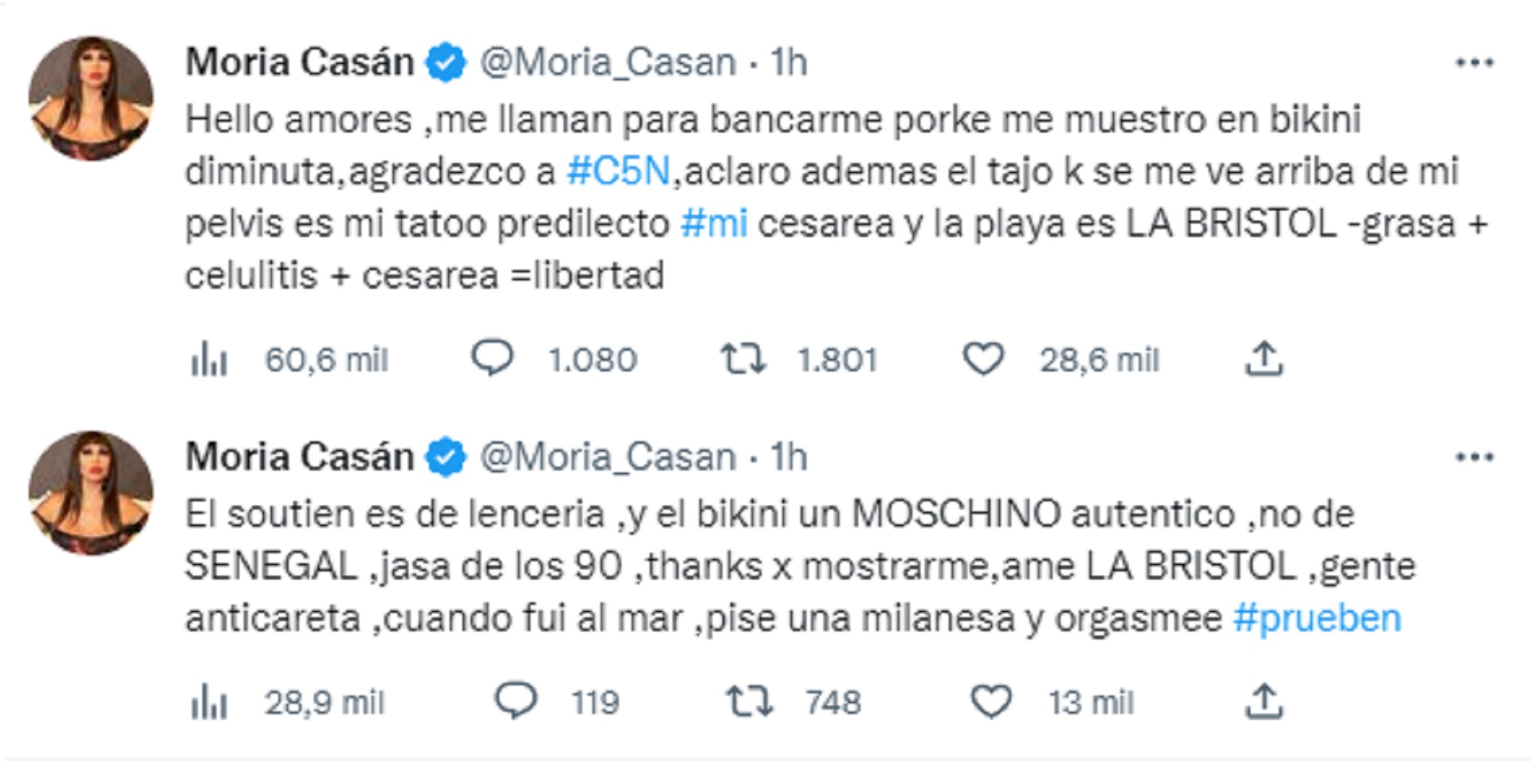 Los tuits de Moria Casán