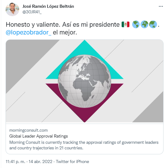 Honest and courageous. This is my president”: José Ramón López Beltrán  celebrated the second place in popularity of AMLO - Infobae