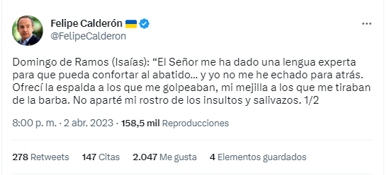 Felipe Calderón compartió cita por Domingo de Ramos (Captura de pantalla)