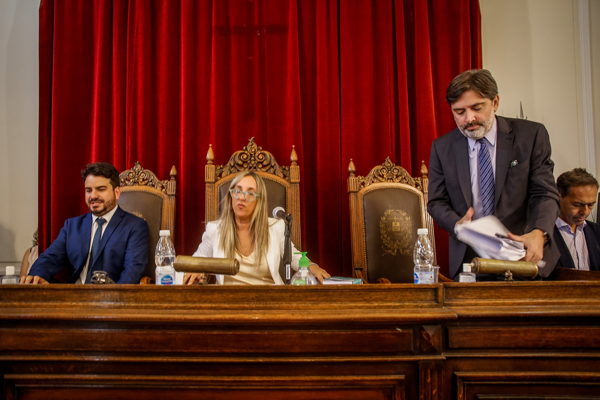 Los jueces Emiliano Lázzari, María Claudia Castro (Presidenta del TOC N°1) y Christian Rabaia (Crédito: Télam)