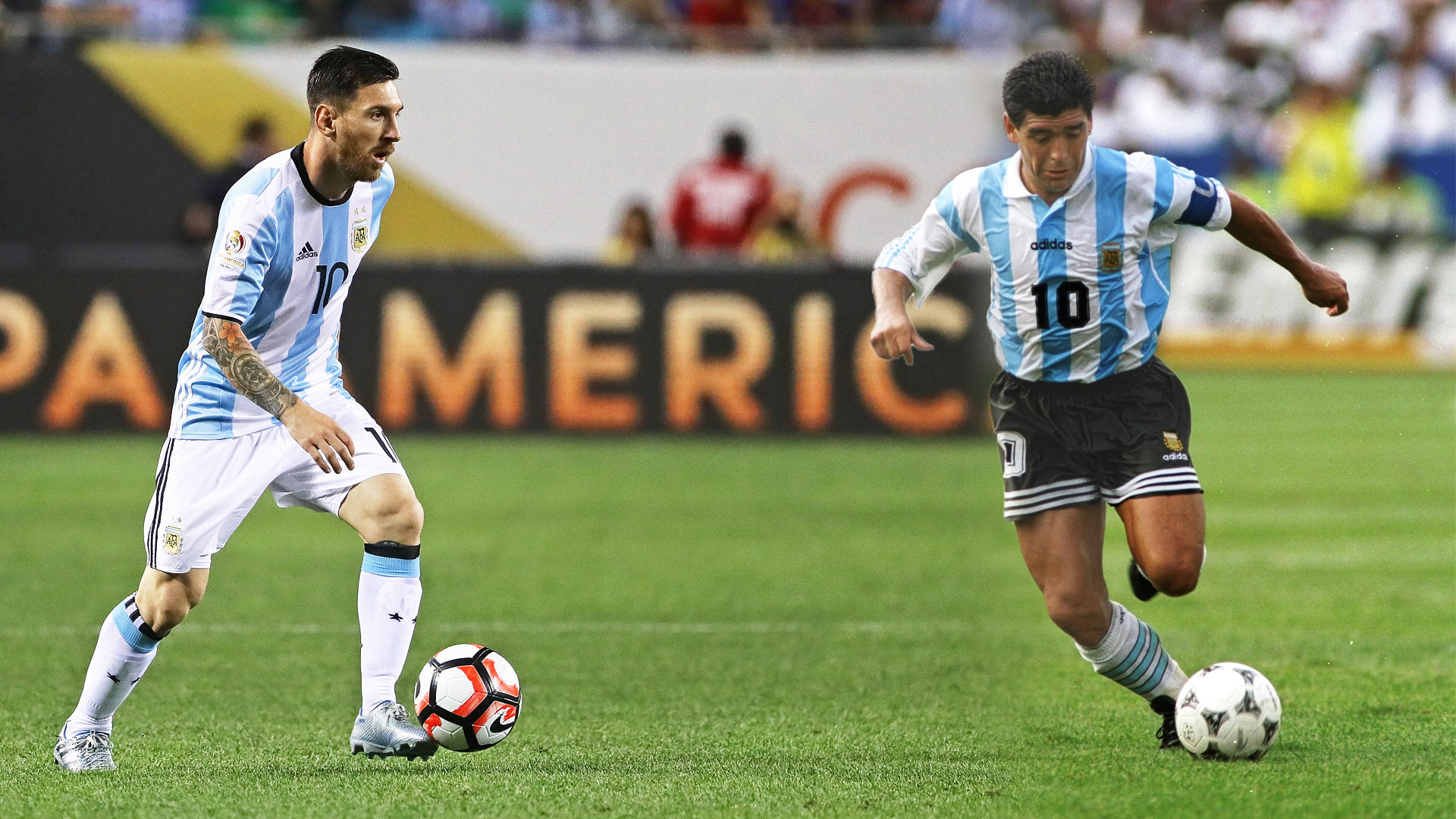 Messi y Maradona, símbolos de Argentina.