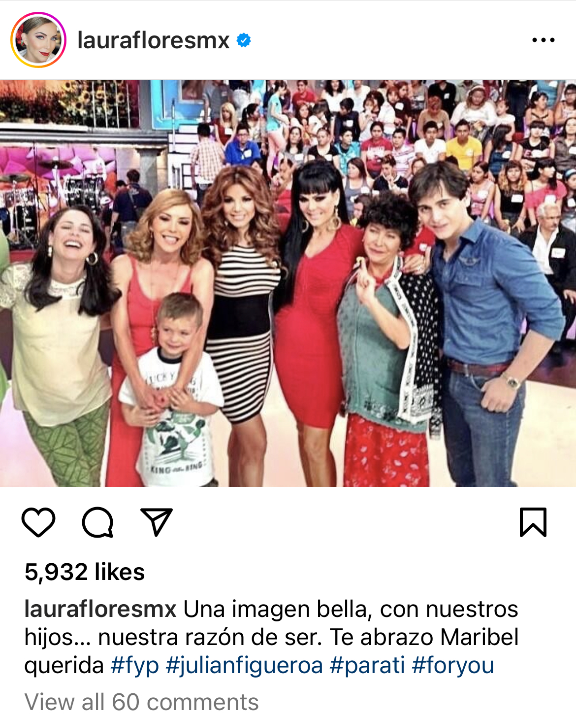 La cantante y actriz Laura Flores se mostró conmovida ante el fallecimiento de Julián Figueroa (Instagram @laurafloresmx)