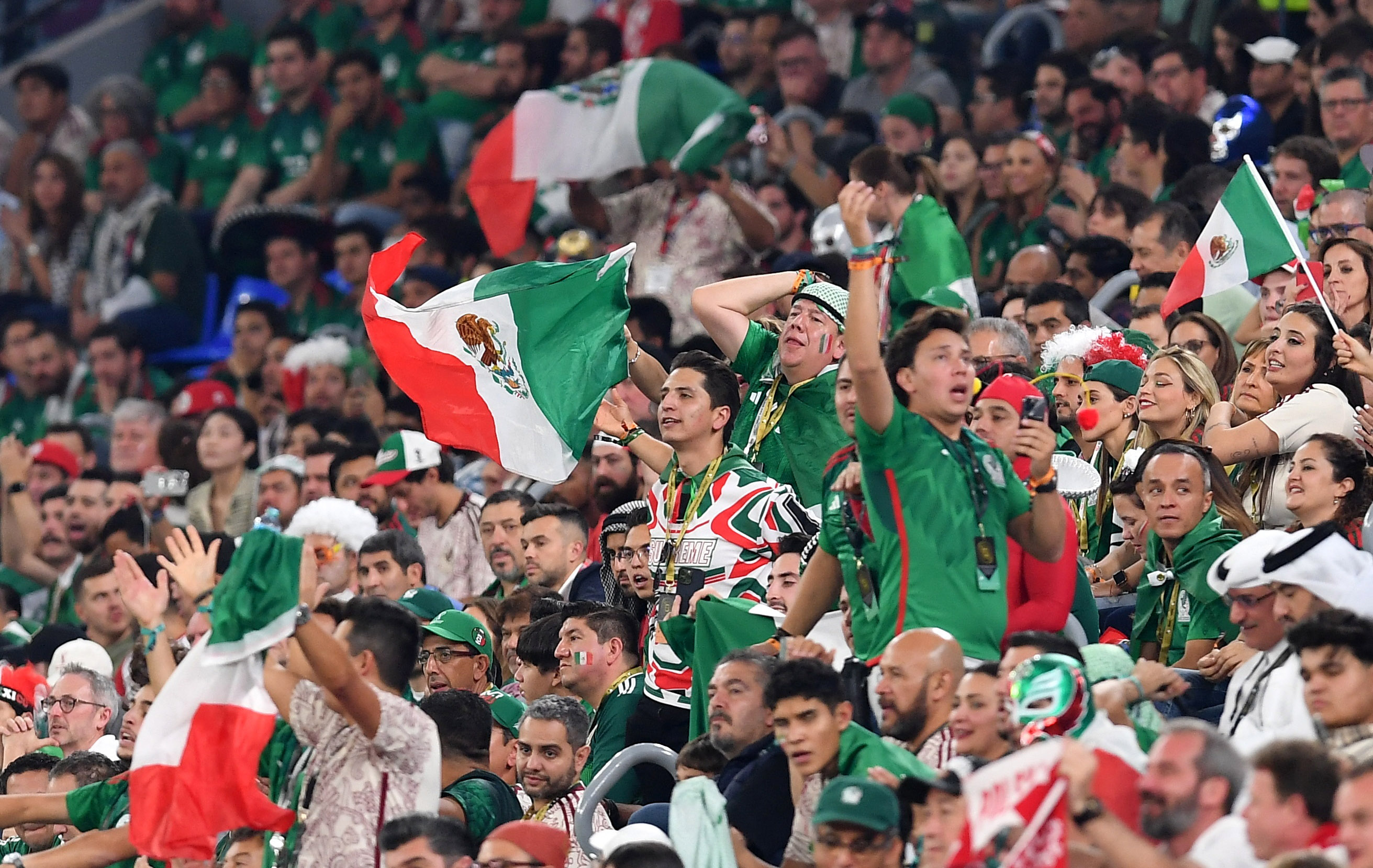 Soccer Football - FIFA World Cup Qatar 2022 - Group C - Mexico v Poland - Stadium 974, Doha, Qatar - November 22, 2022 Mexico fans in the stands REUTERS/Jennifer Lorenzini