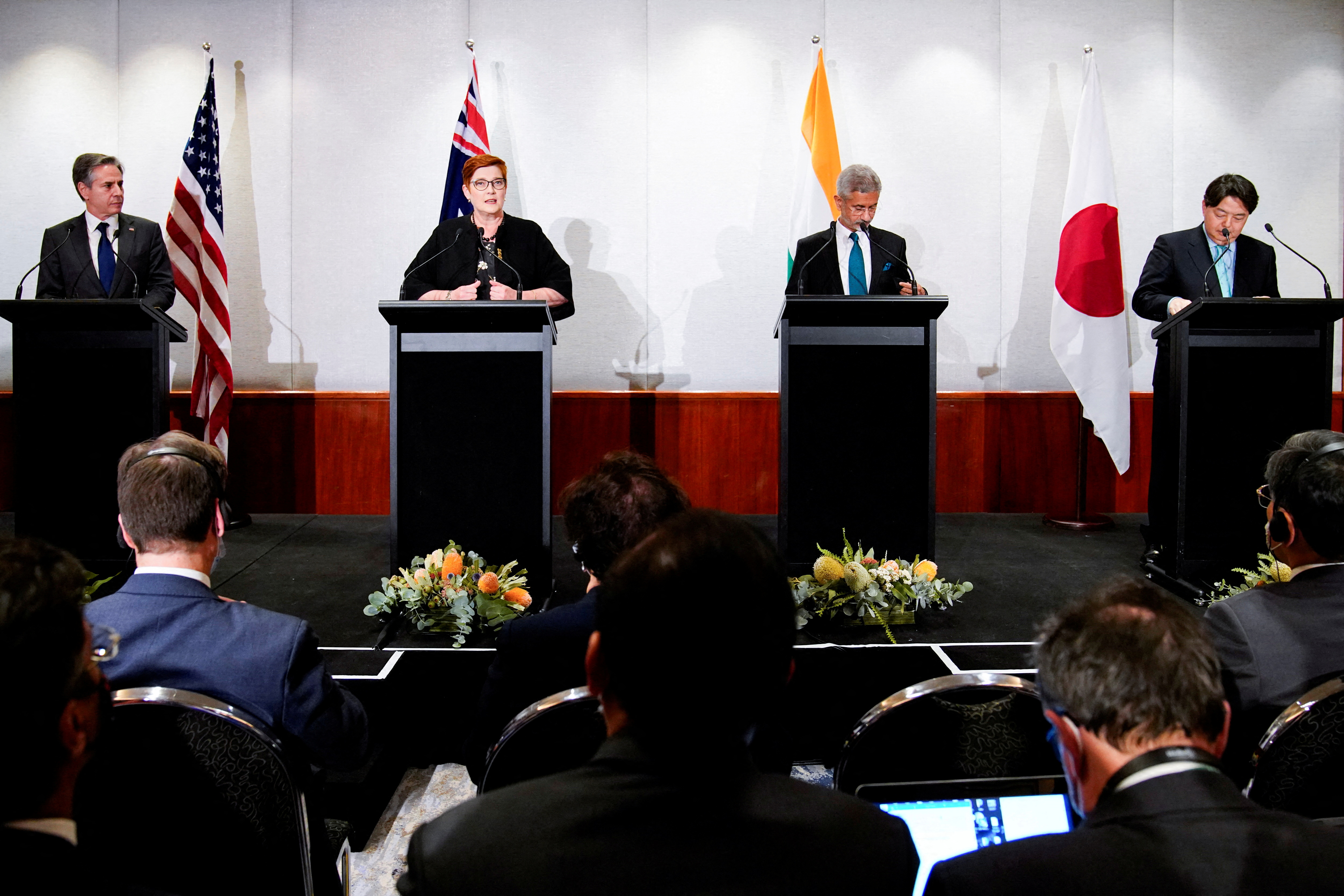 File Image: US Secretary of State Anthony Blingen, Australian Foreign Minister Maris Payne, Indian Foreign Minister Subramaniam Jaishankar and Japanese Foreign Minister Yashwant Sinha at the Quad Security Dialogue (Quad) Foreign Ministers' Press Conference in Melbourne, Australia on February 11, 2022.  REUTERS / Sandra Sanders