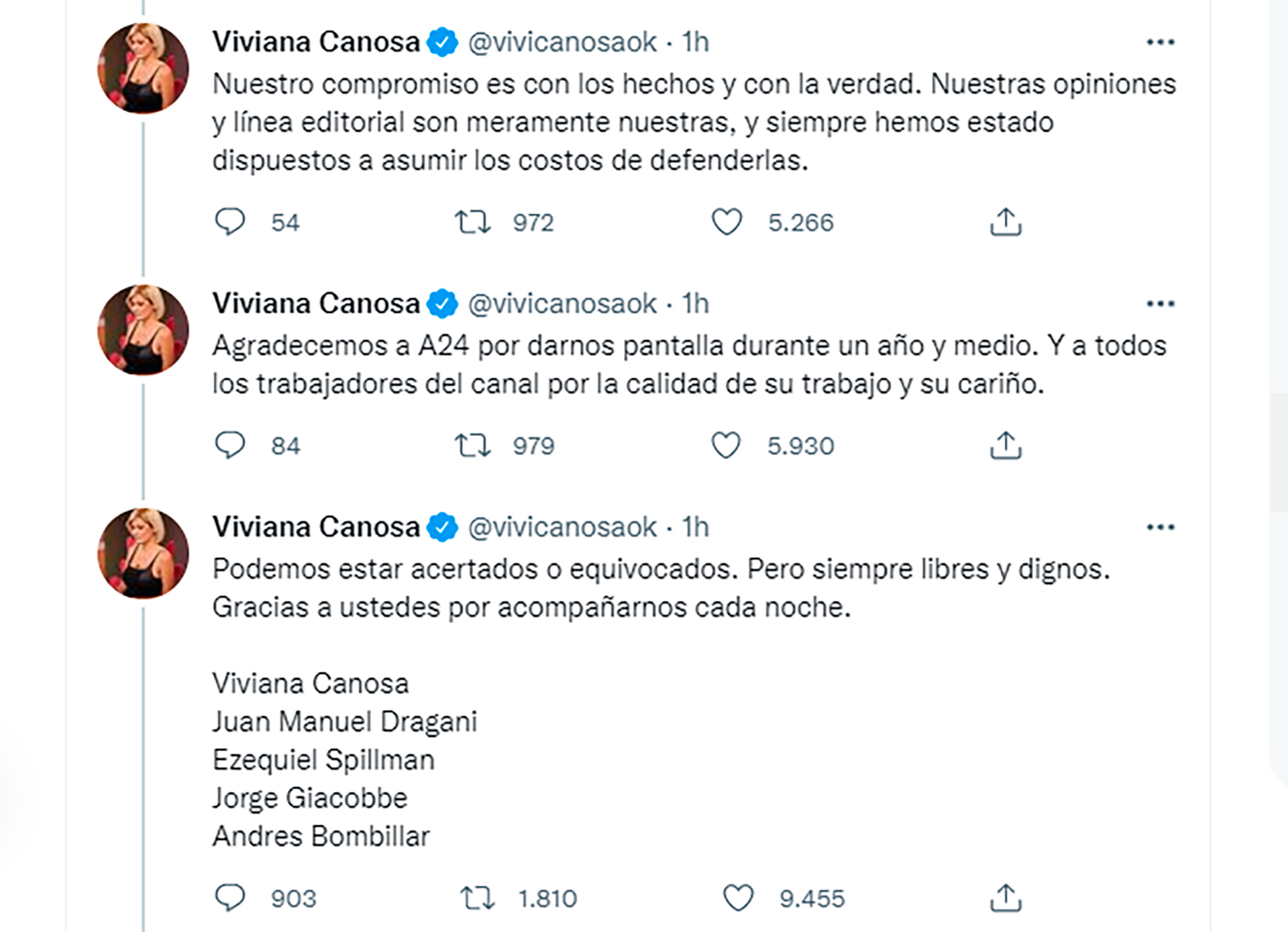 El hilo de Twitter de Viviana Canosa