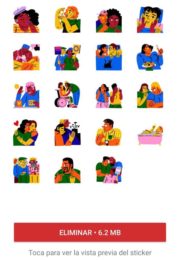 Son 19 stickers que hacen parte de un paquete titulado "Love & Pride". Foto: WhatsApp