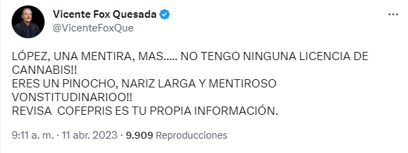 El panista respondió al presidente López Obrador y le pidió verificar la información de Cofepris. (FOTO: Twitter)