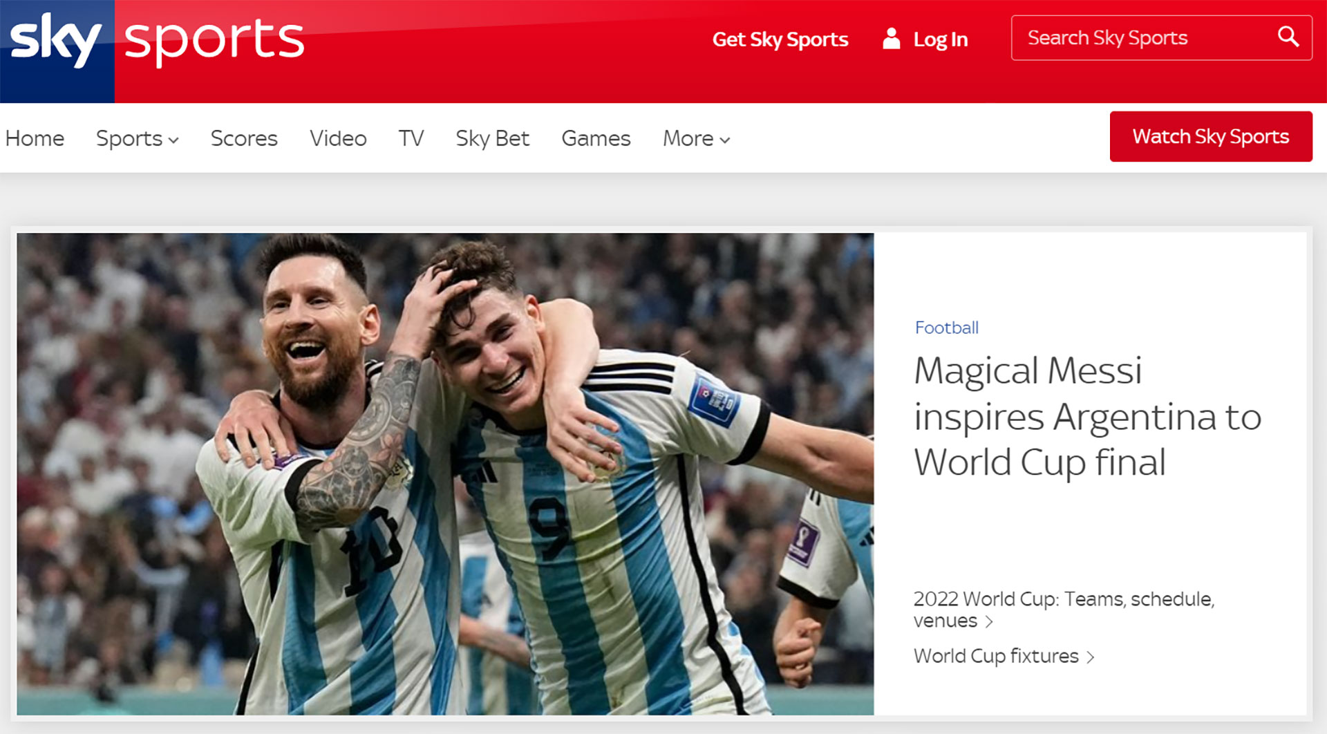 “El mágico Messi inspira a Argentina a la final del Mundial” (Sky Sports, Inglaterra)