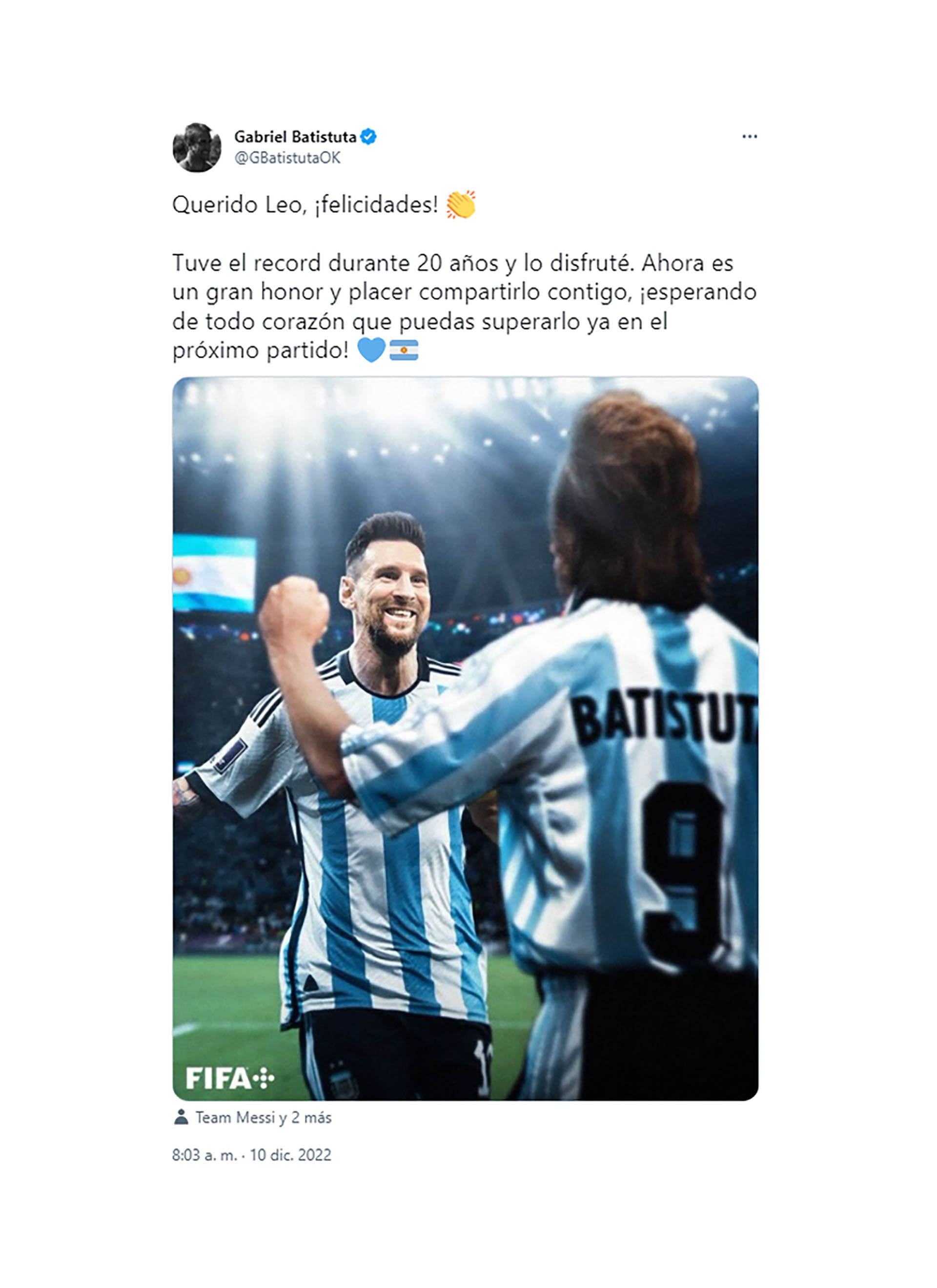 El mensaje de Gabriel Batistuta para Lionel Messi. 