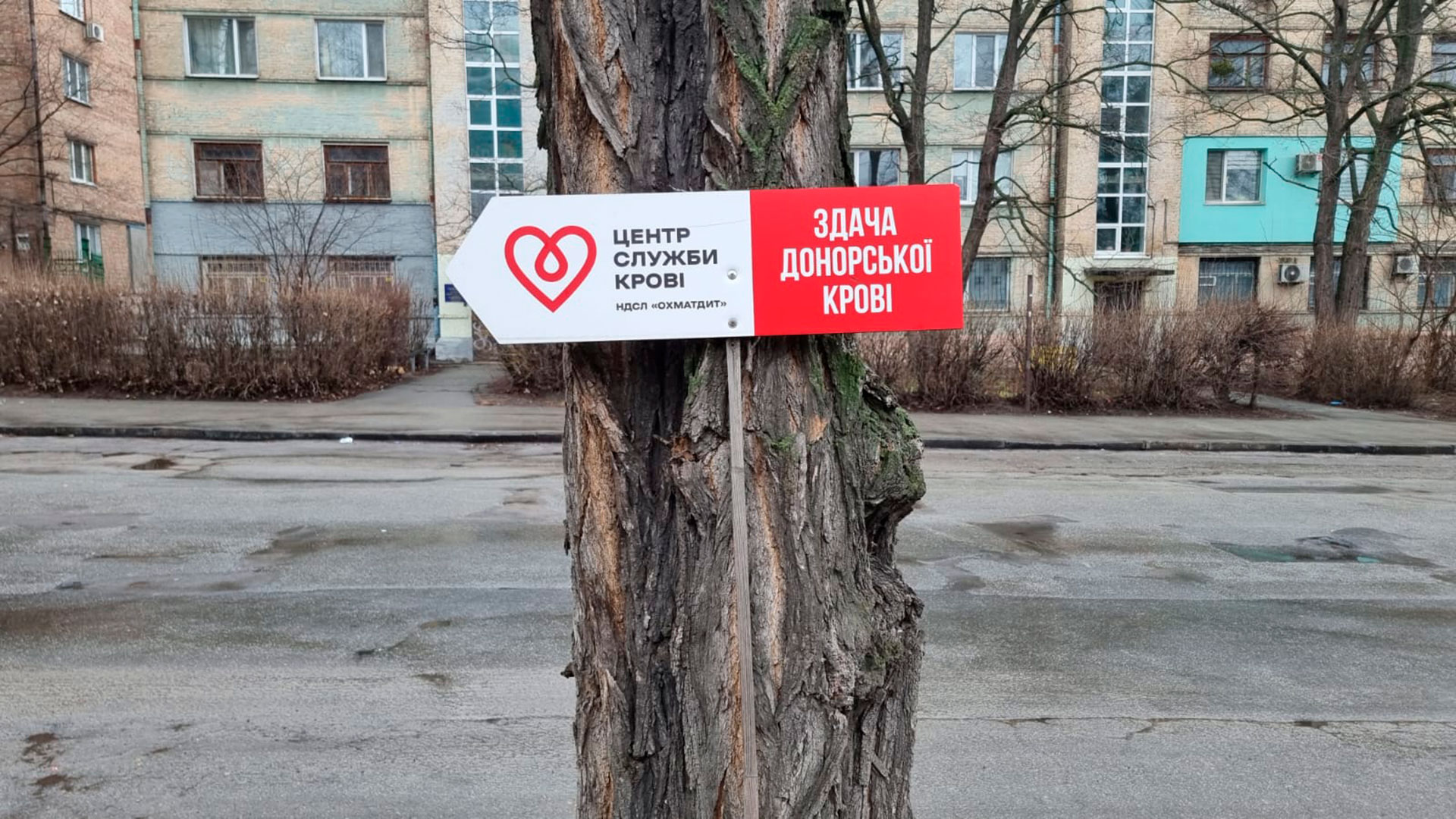 Un cartel para dadores de sangre para los ucranianos heridos por los bombardeos de Rusia contra Kiev (Infobae en Ucrania - Joaquín Sánchez Mariño)