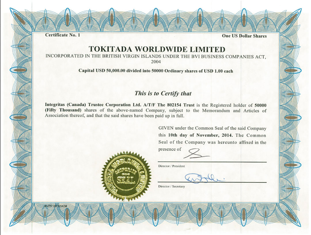 Tokitada, otra sociedad offshore registrada por Omar Garbarino en las Islas Vírgenes Británicas