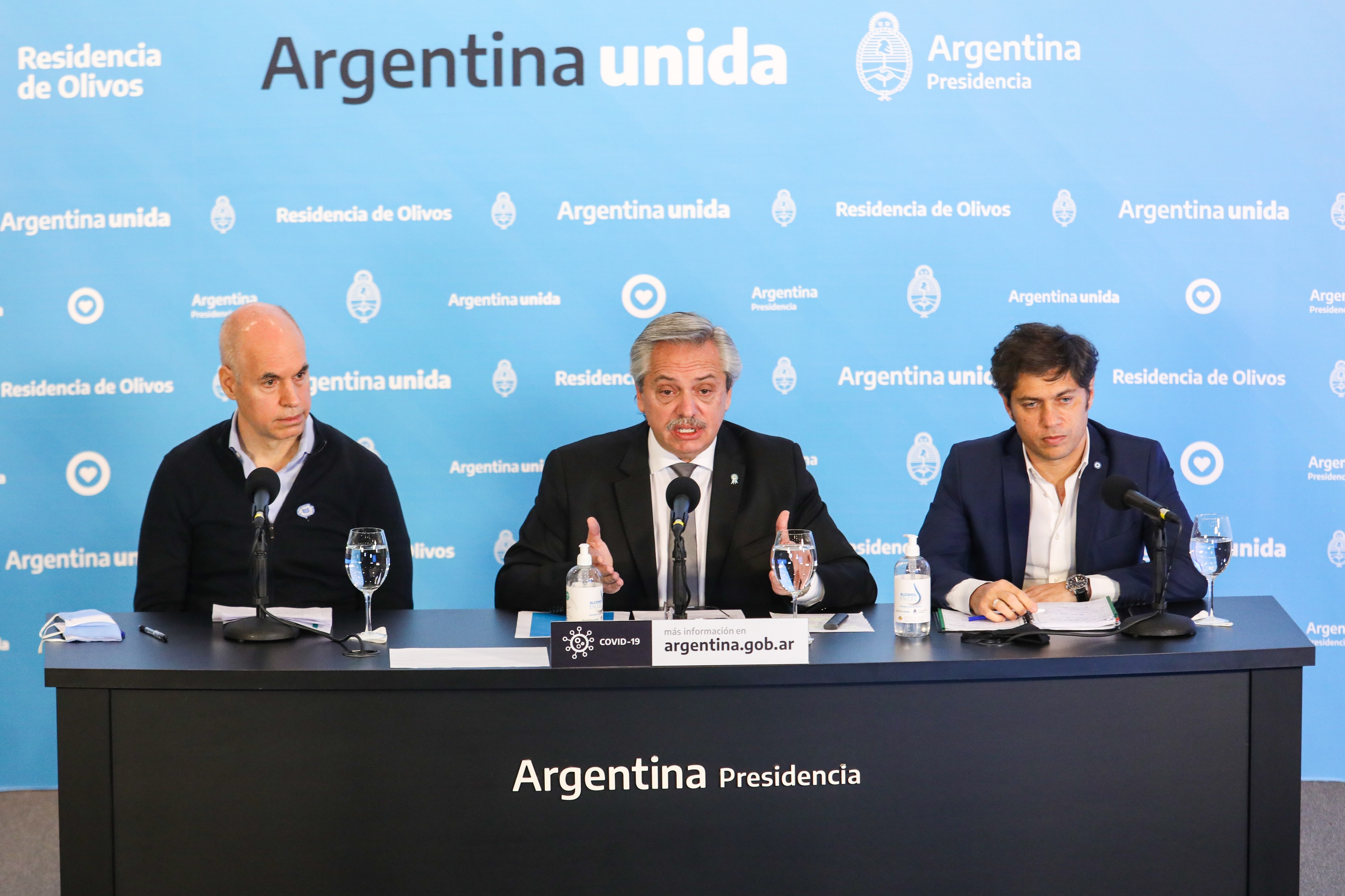 Alberto Fernández, Horacio Rodríguez Larreta y Axel Kicillof (Presidencia)
