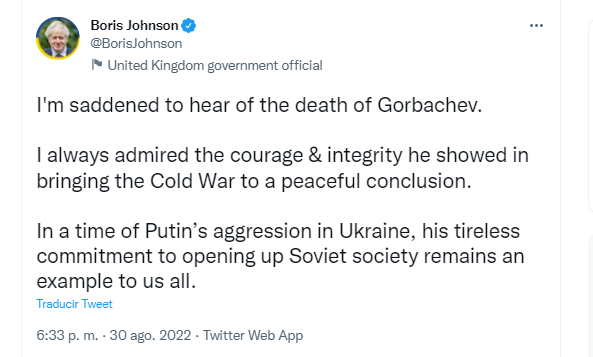 El mensaje publicado por el primer ministro británico, Boris Johnson