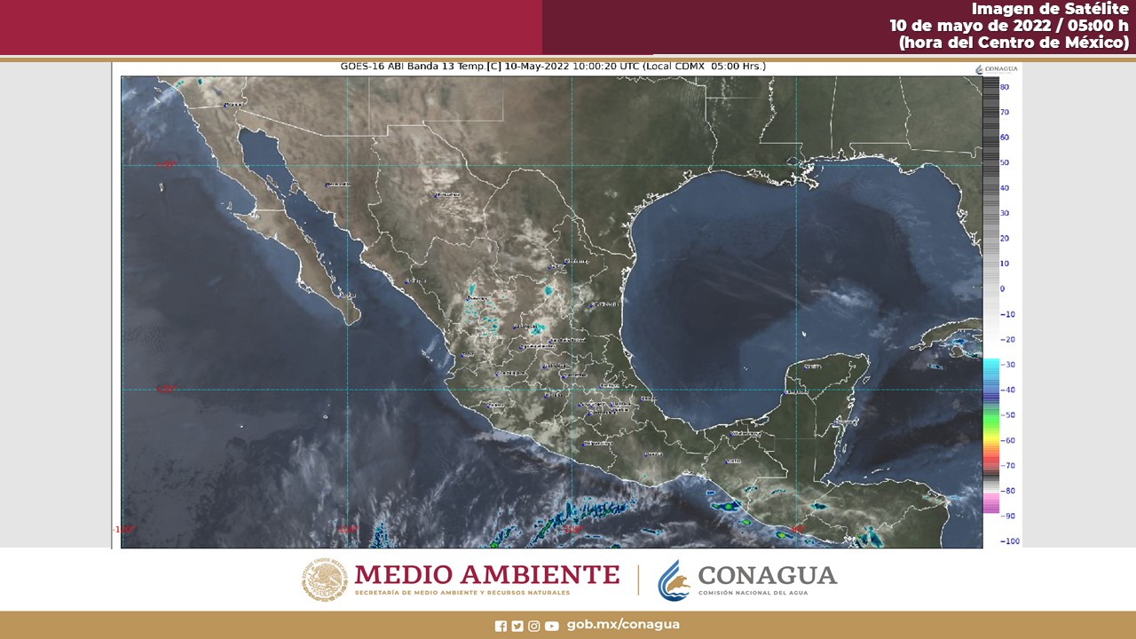 Clima en México para el 10 de mayo de 2022. Foto: @conagua_clima