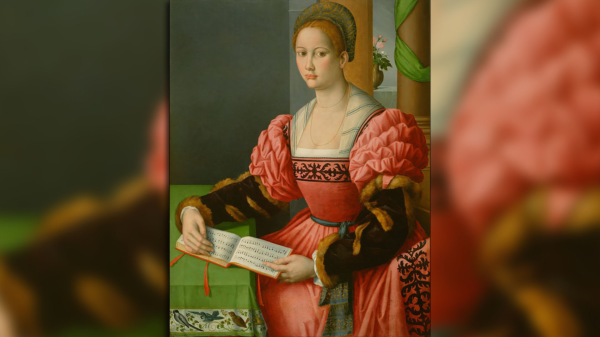 Retrato de una mujer con un libro de música, por Bacchiacca Ubertini,  c. 1540