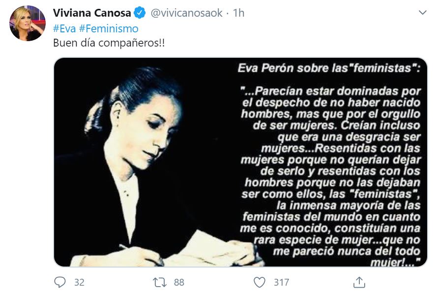 Viviana Canosa apeló a frases de Evita para manifestarse en contra de la  legalización del aborto - Infobae