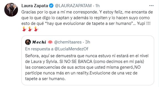 Cabe destacar que Laura Zapata en pocas ocasiones mencionó directamente a Lucía cuando hablaba mal de ella (Captura de pantalla/Twitter)