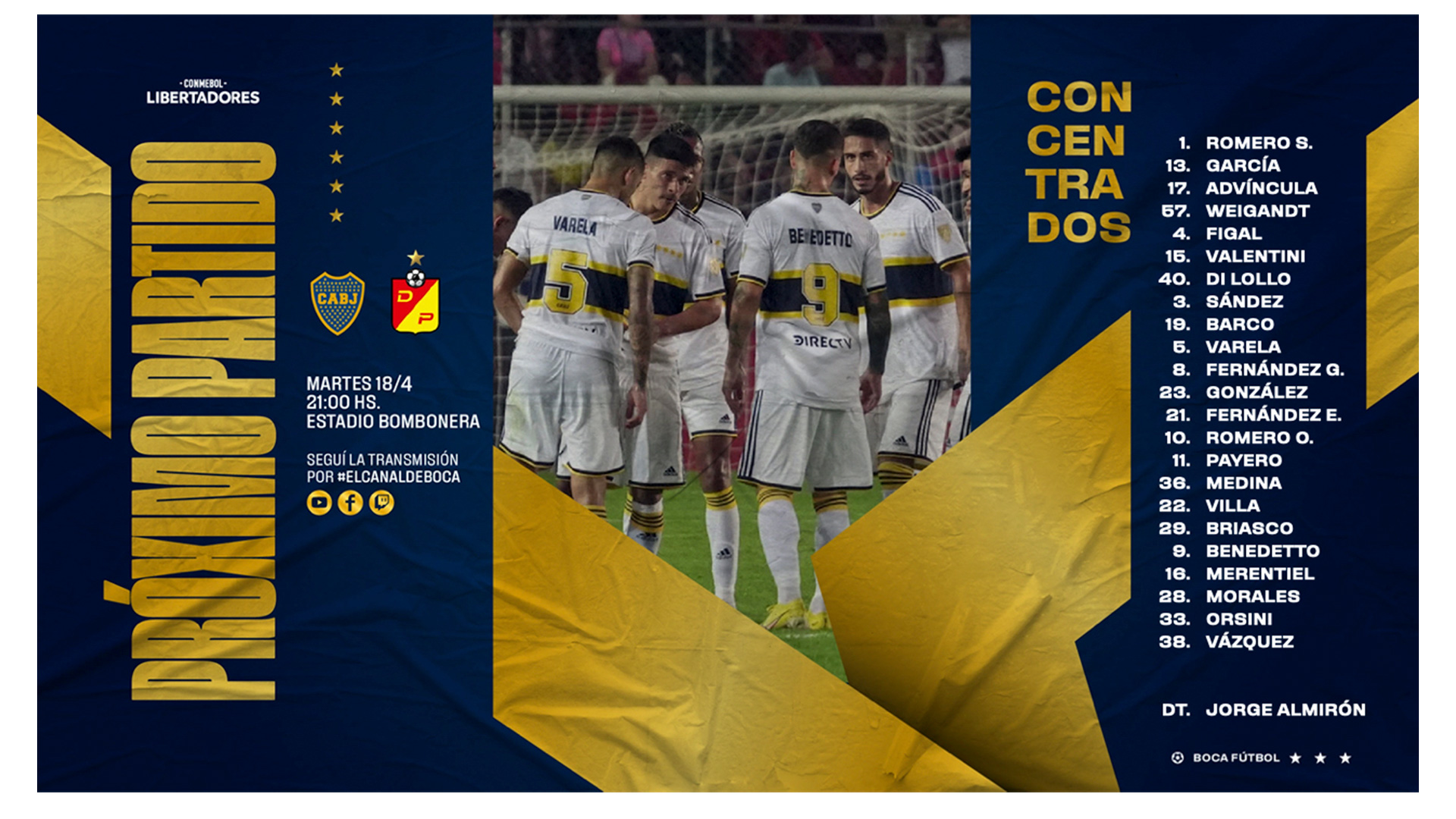 Los convocados de Boca para enfrentar a Deportivo Pereira en la Copa Libertadores