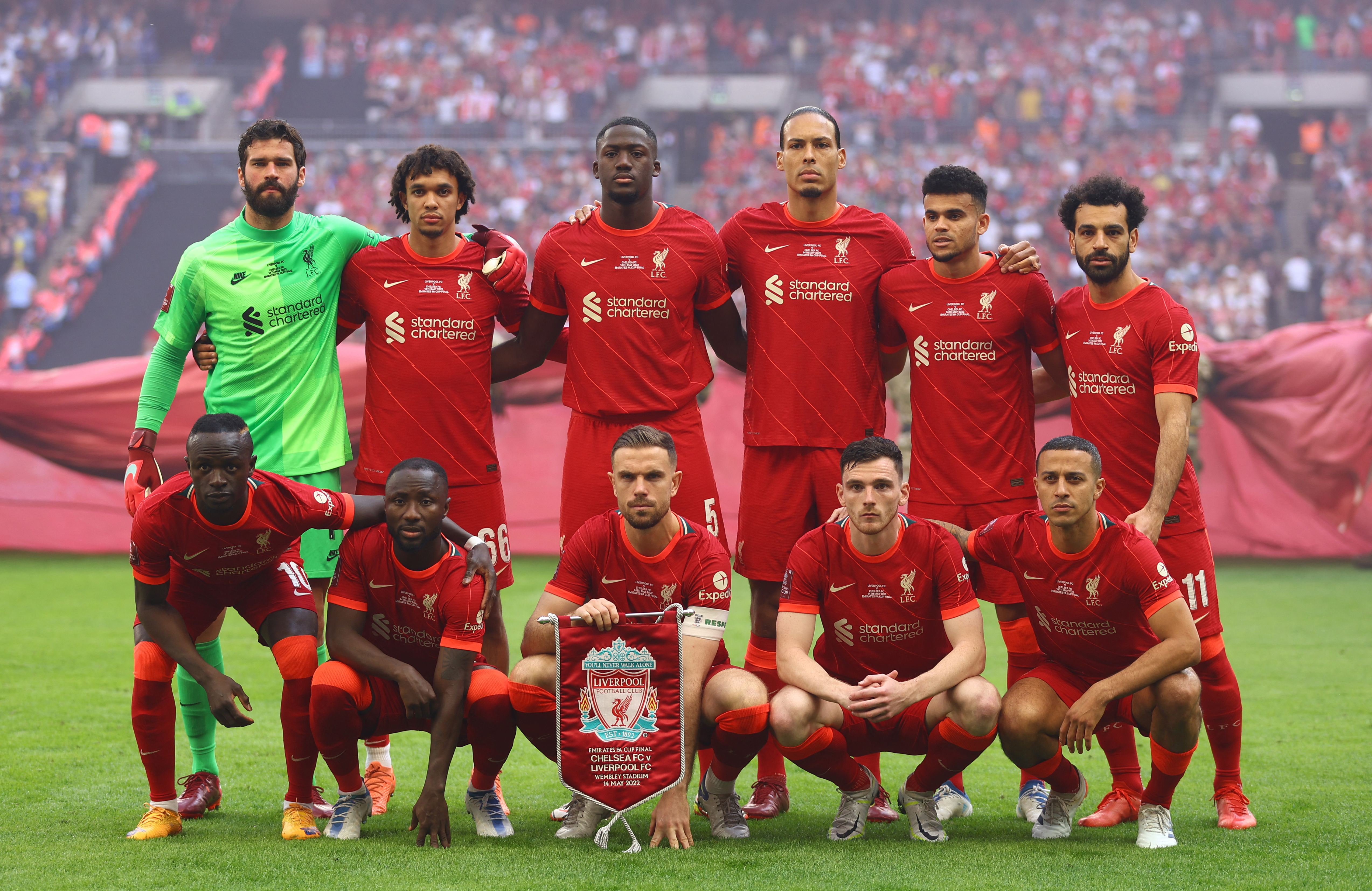 Soccer Football - FA Cup - Final - Chelsea v Liverpool - Wembley Stadium, London, Britain - May 14, 2022 Liverpool players pose for a team group photo before the match REUTERS/Hannah Mckay