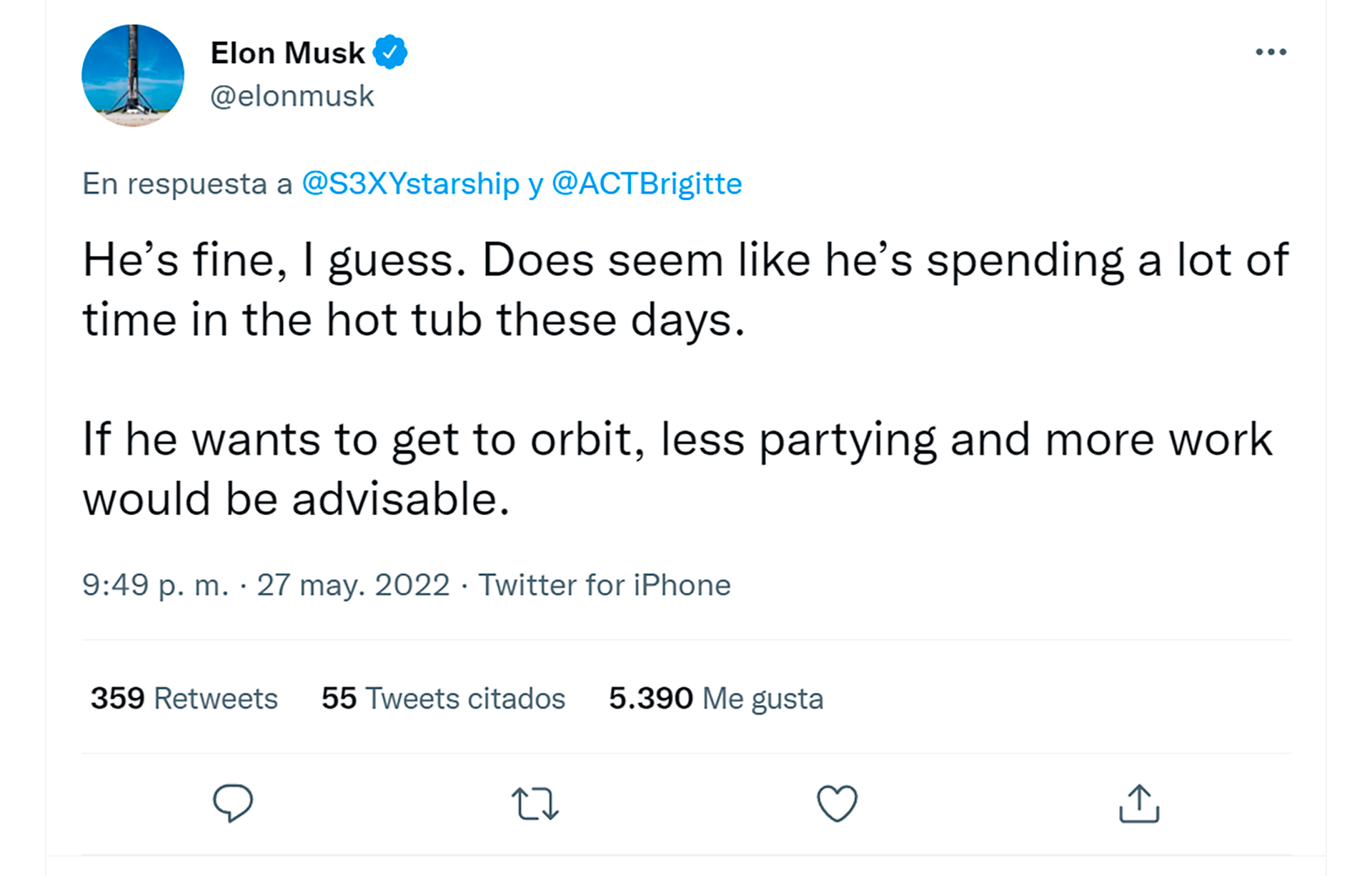 El tuit de Musk sobre Bezos
